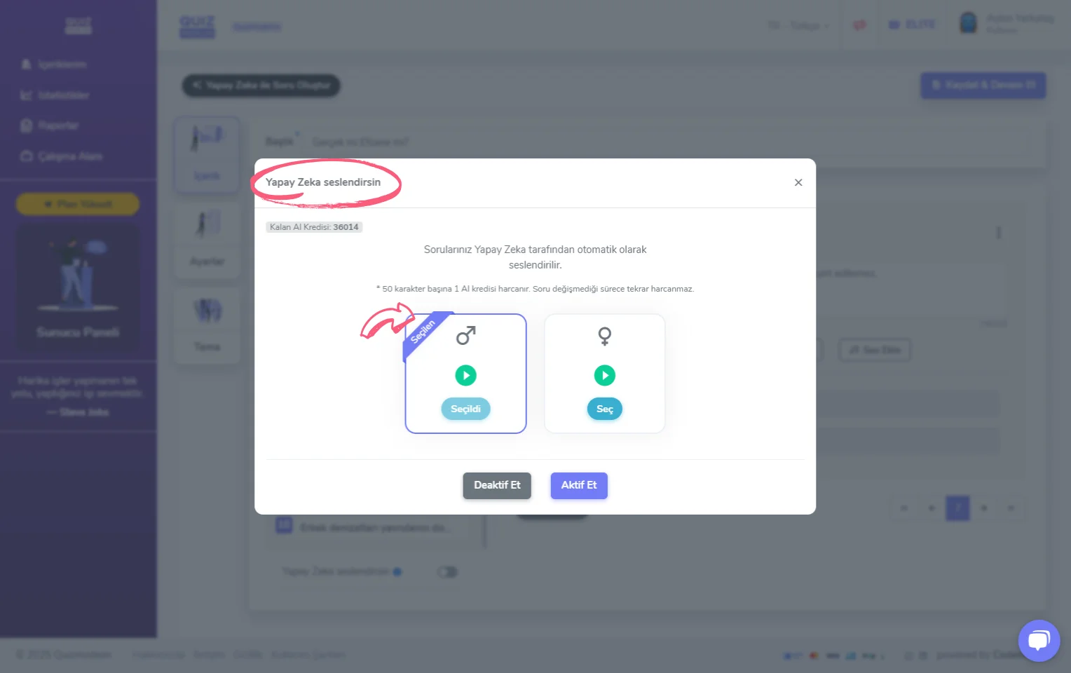 doğru yanlış oluşturma - içerik - yapay zeka seslendirmesi