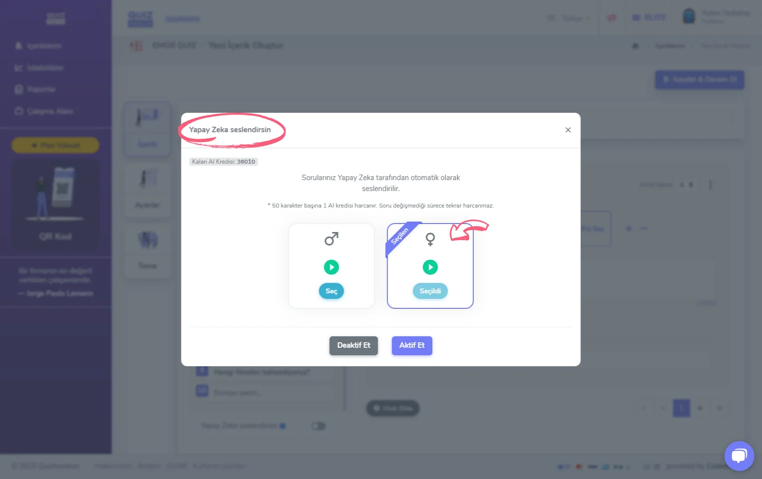 emoji quiz oluşturma - içerik - yapay zeka seslendirmesi