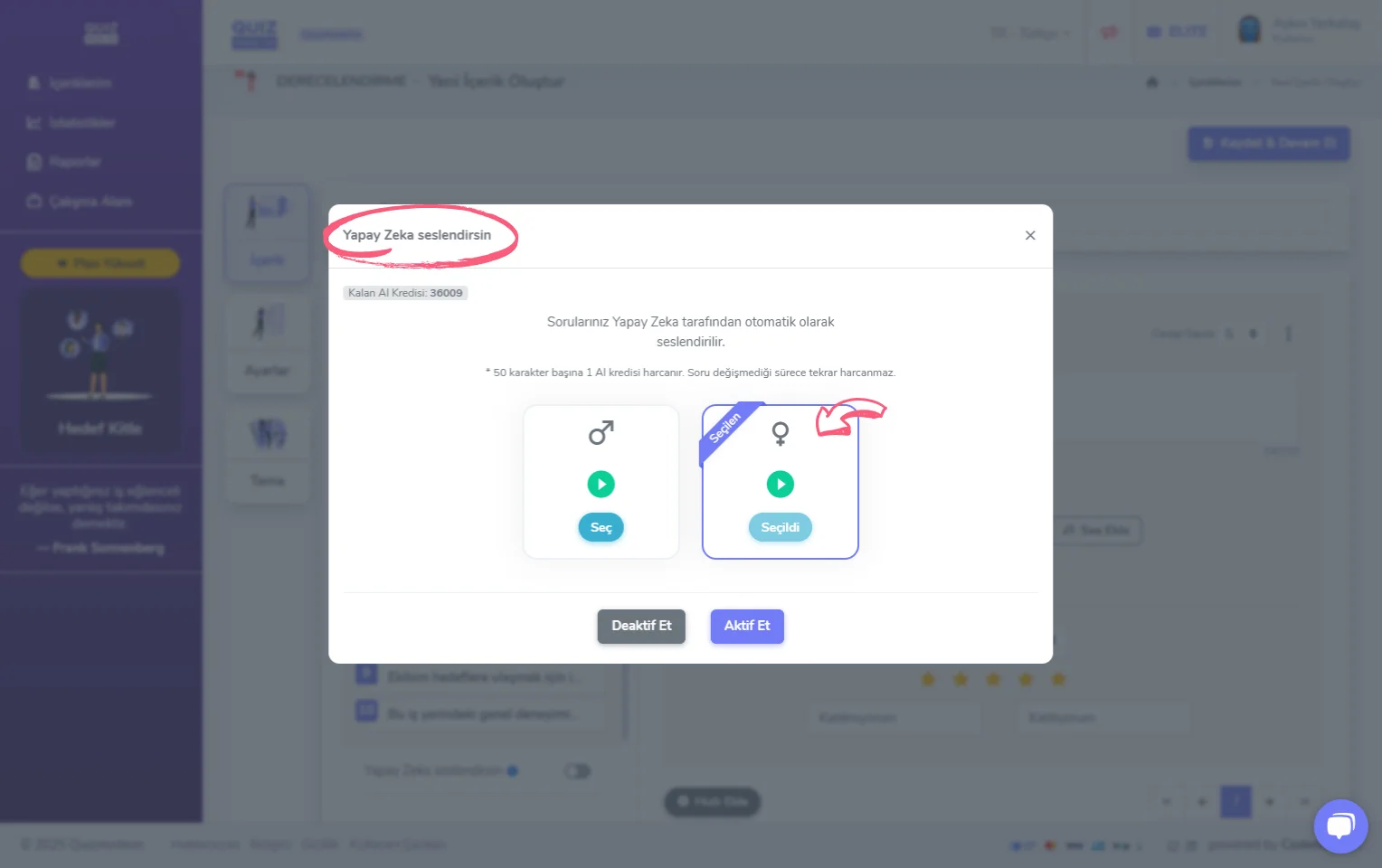 derecelendirme oluşturma - içerik - yapay zeka seslendirmesi