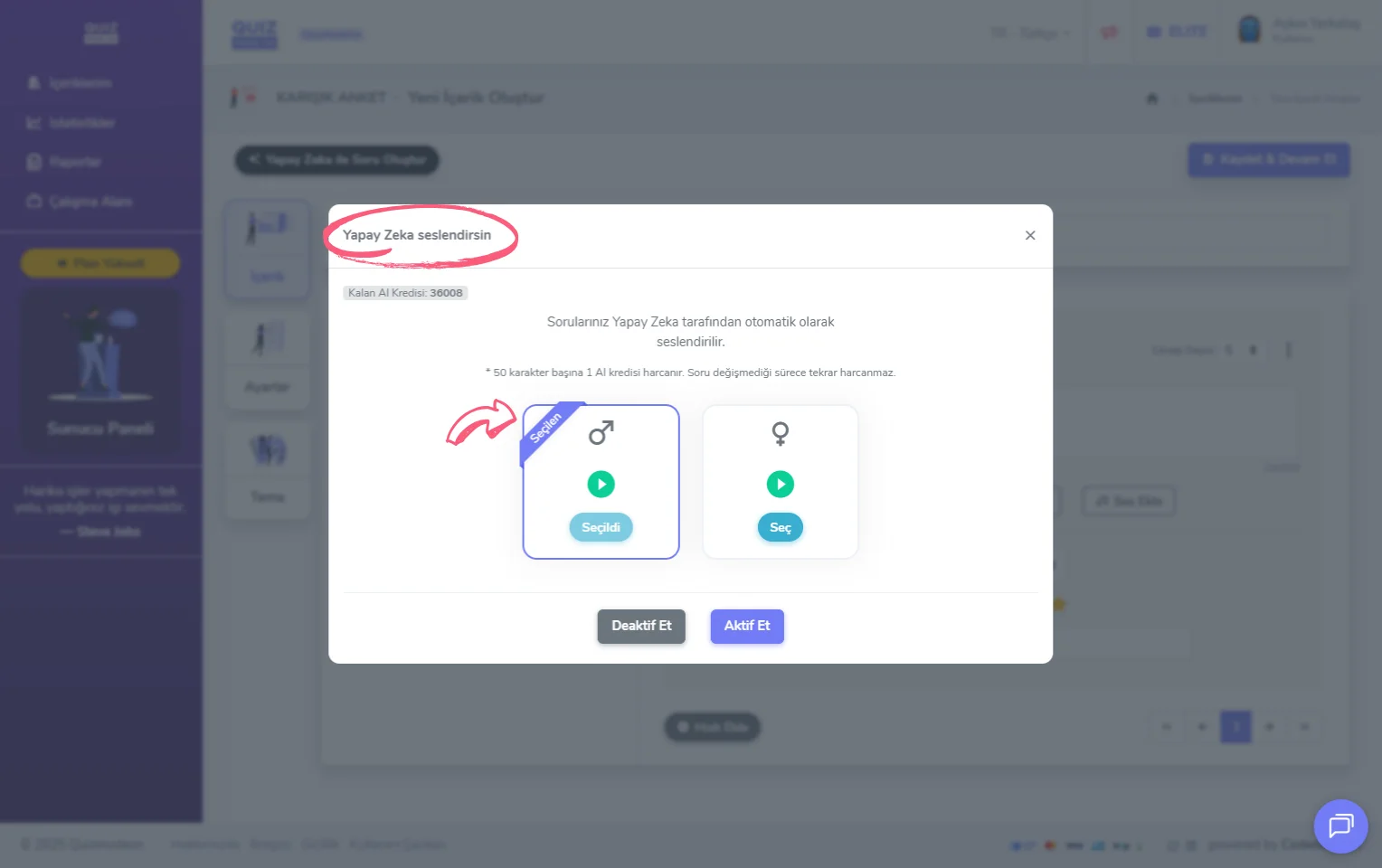 karma anket oluşturma - içerik - yapay zeka seslendirmesi