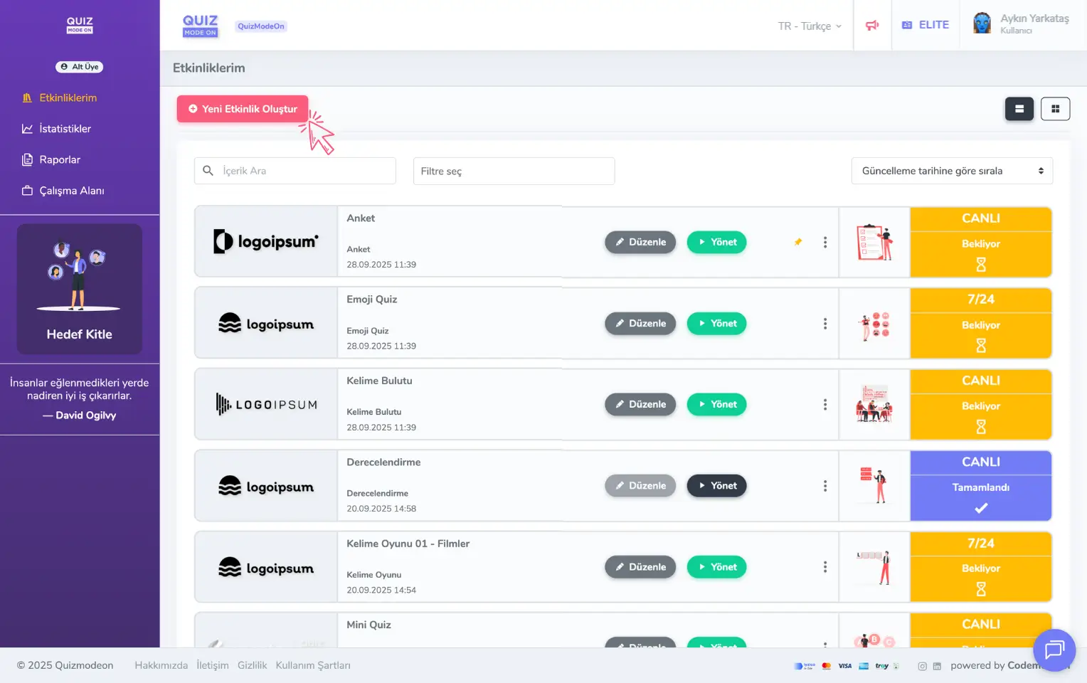 admin üye - ana sayfa - etkinliklerim - yeni etkinlik oluşturma