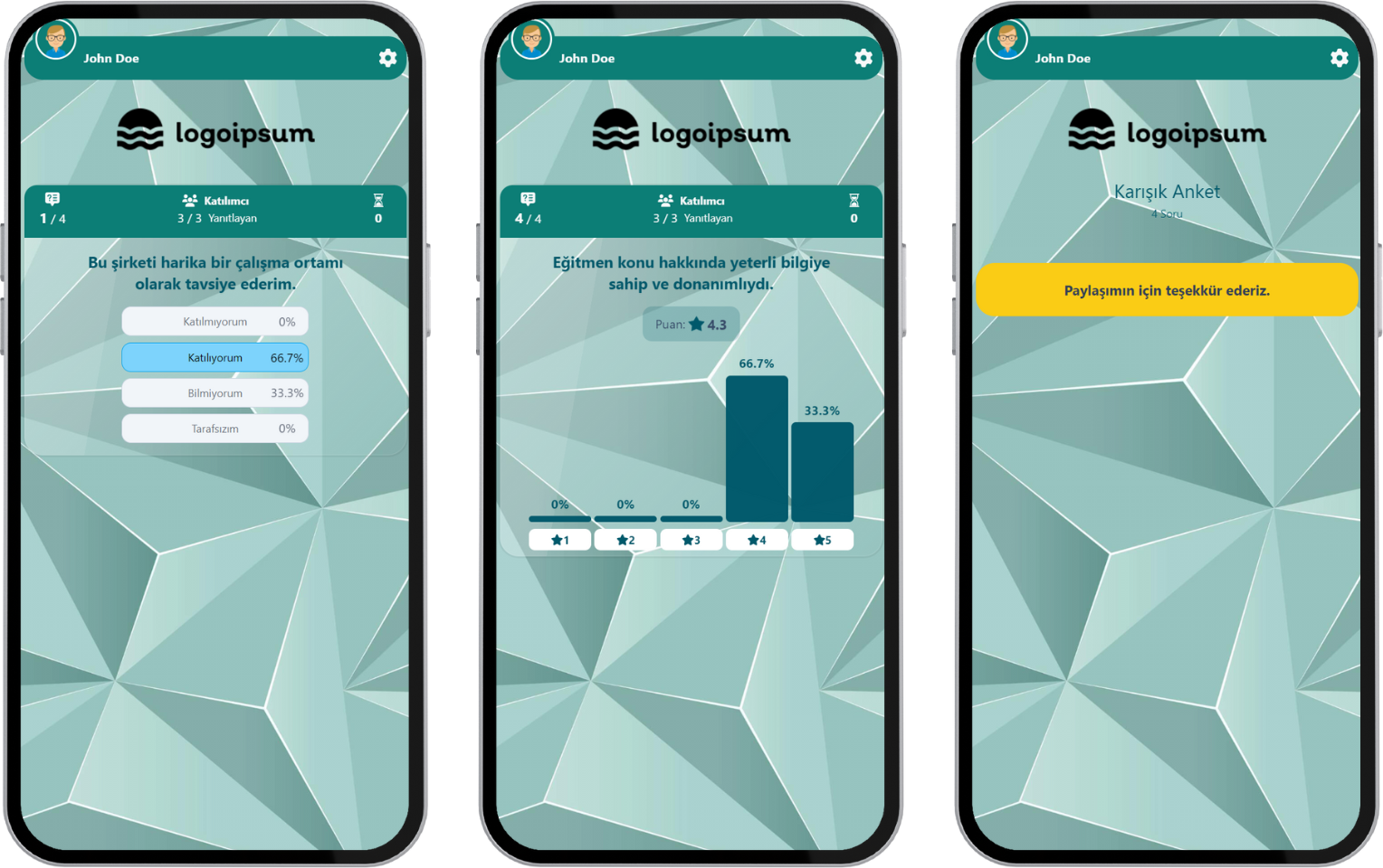 katılımcı - etkinlik akışı (karma anket) - anlık sonuçlar