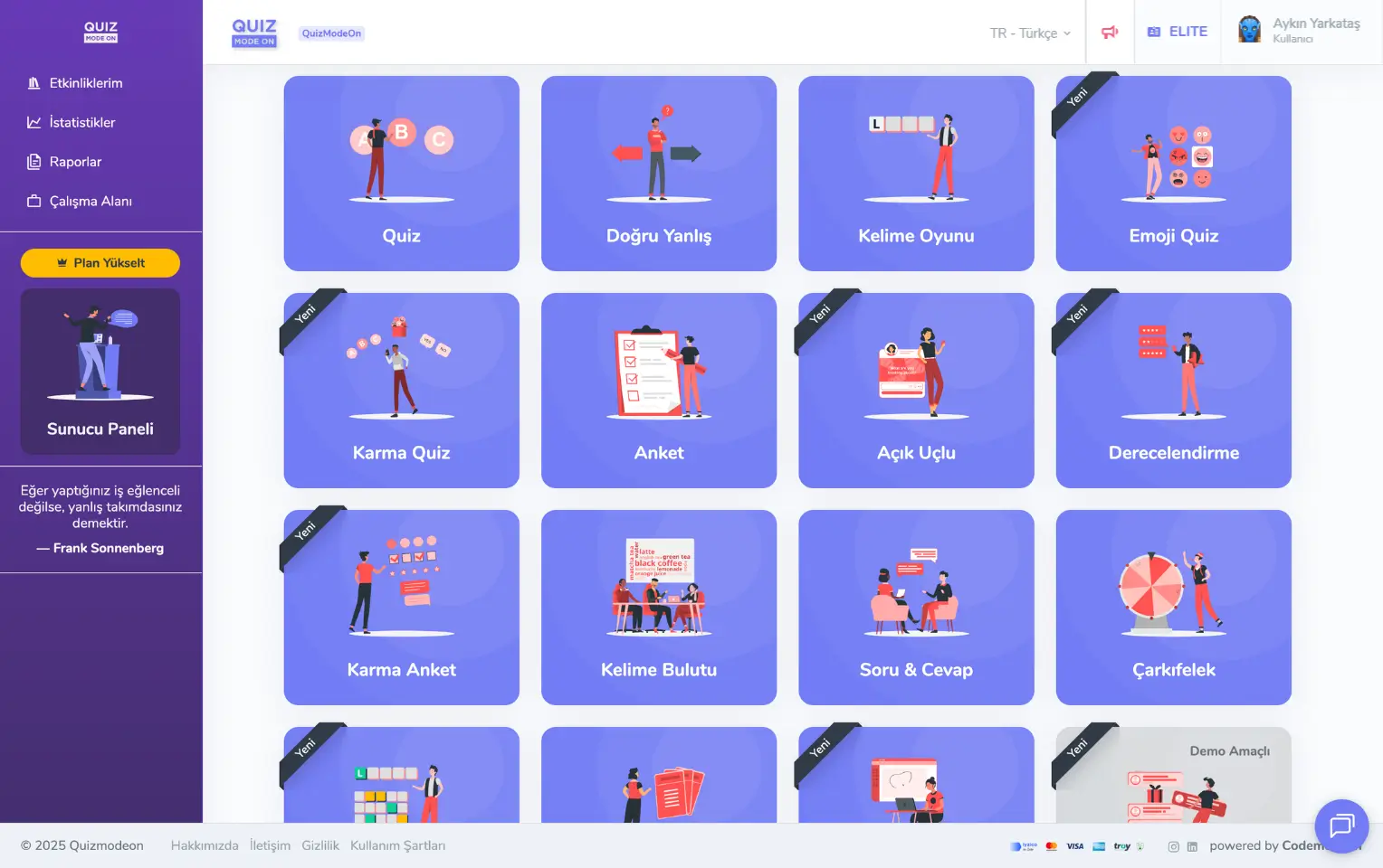 admin üye - ana sayfa - etkinliklerim - yeni etkinlik oluşturma - etkinlik türleri