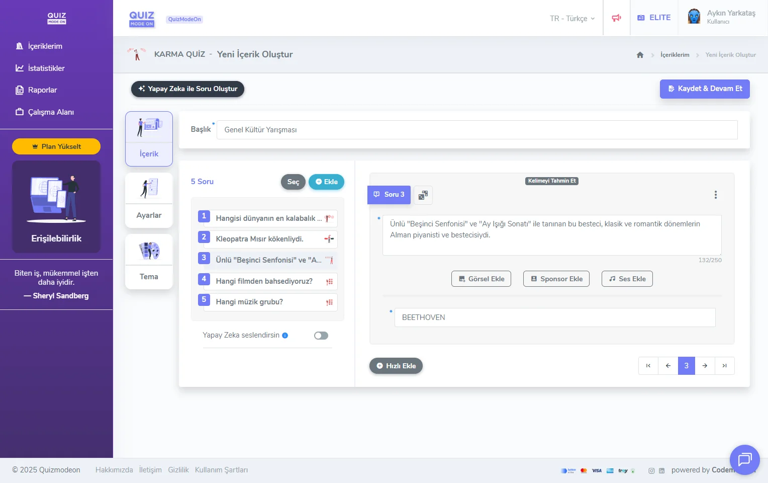 karma quiz oluşturma - içerik - soru türü - kelime bulmaca sorusu