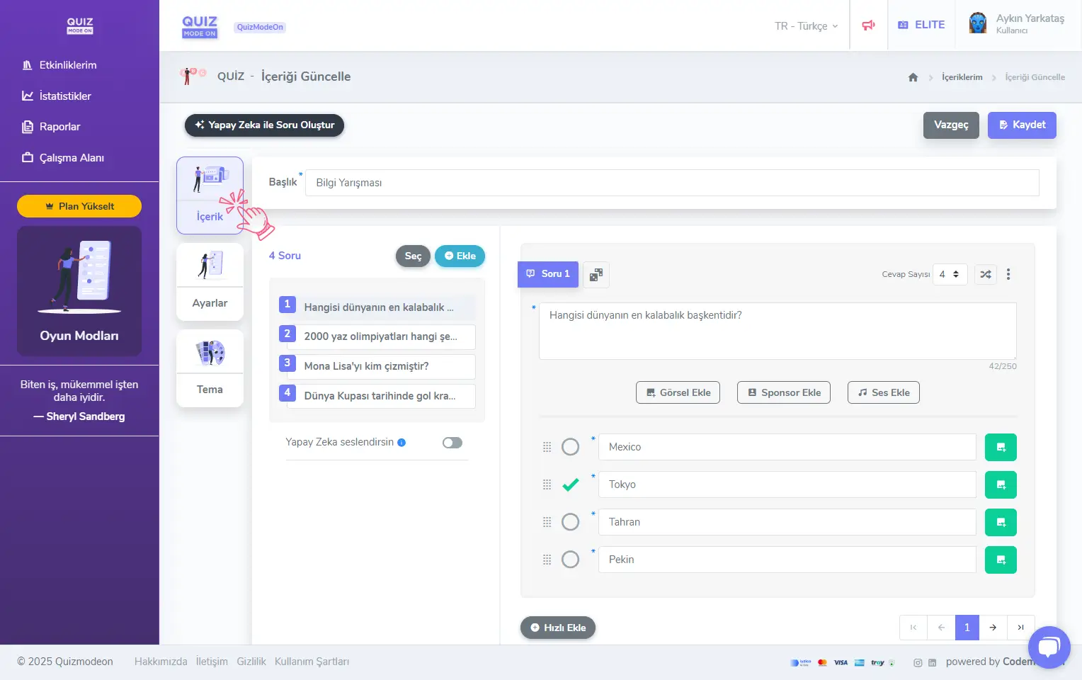 admin üye - yeni etkinlik oluşturma - içerik