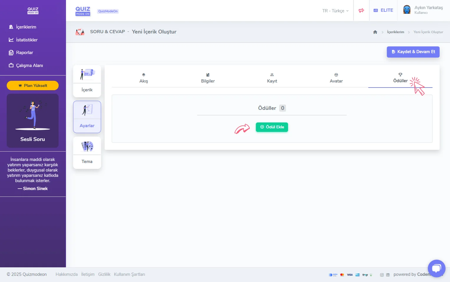 soru ve cevap oluşturma - ayarlar - ödüller