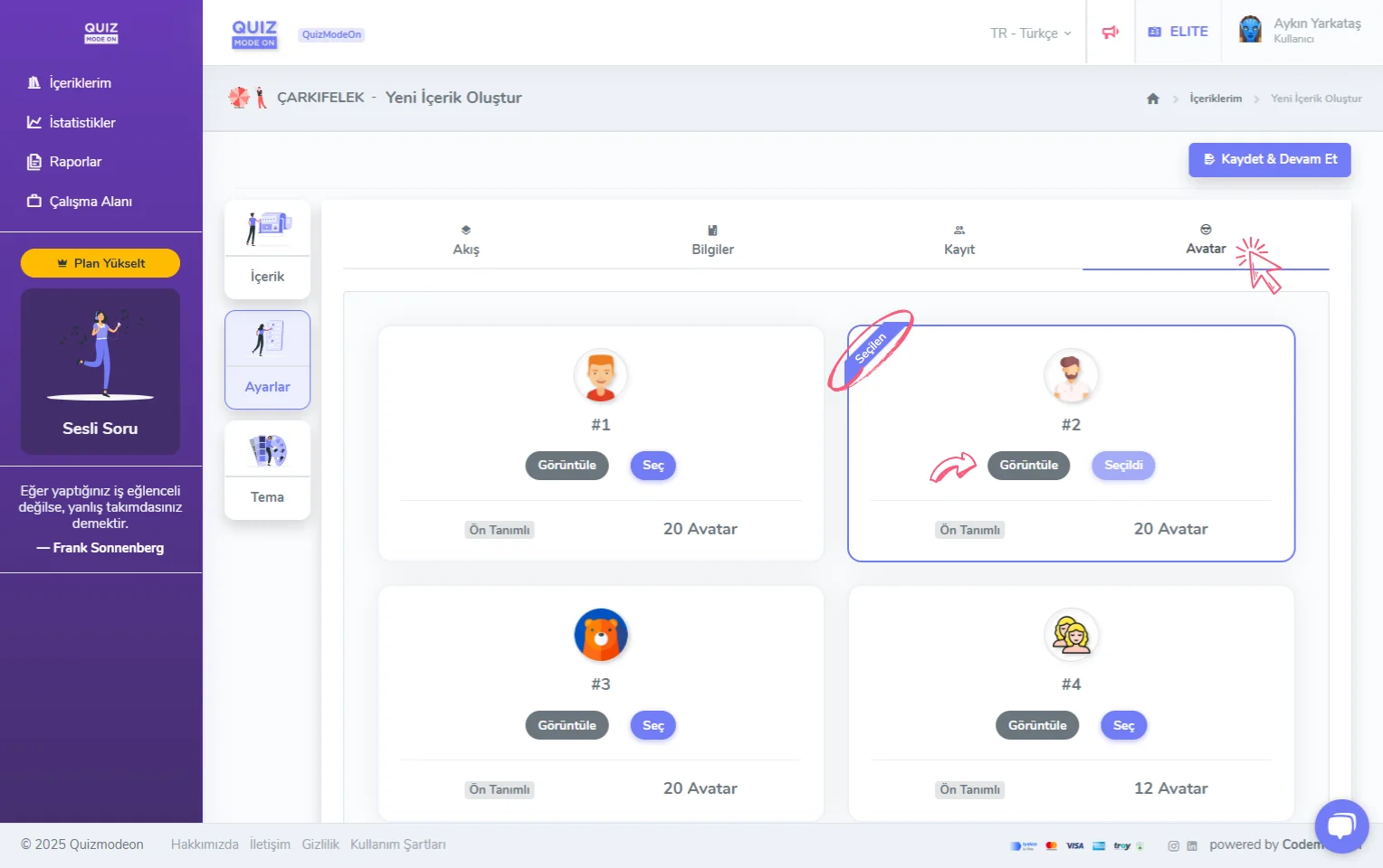 çarkıfelek oluşturma - ayarlar - katılımcı avatarları - avatar seti seçimi