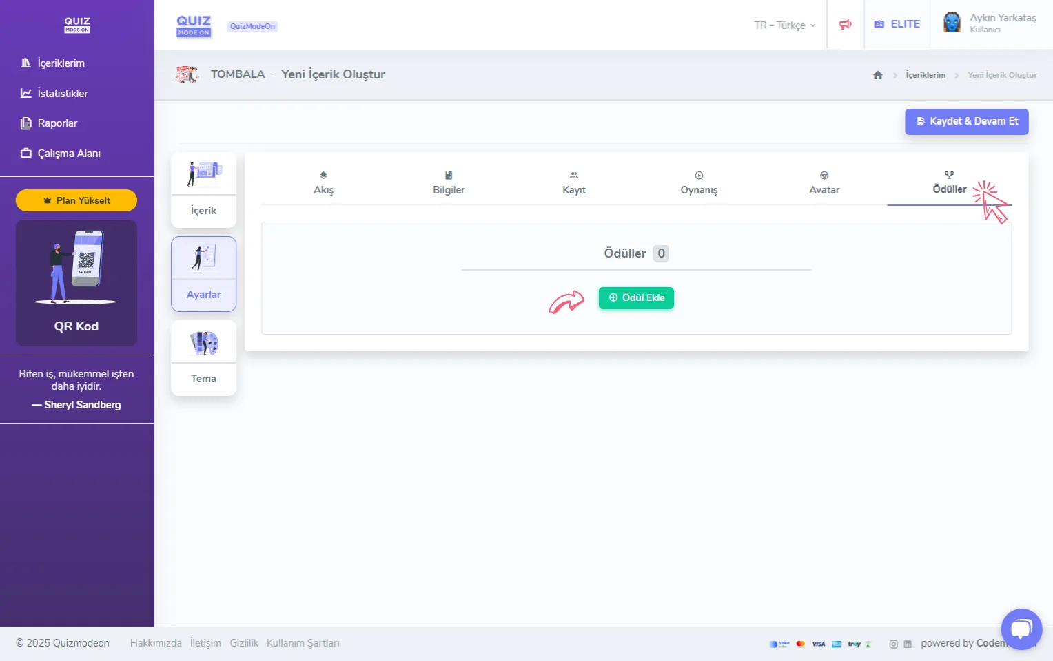 tombala oluşturma - ayarlar - ödüller