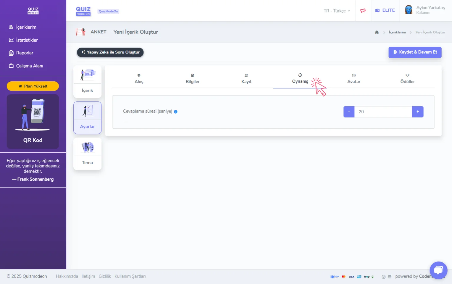 anket oluşturma - ayarlar - oynanış