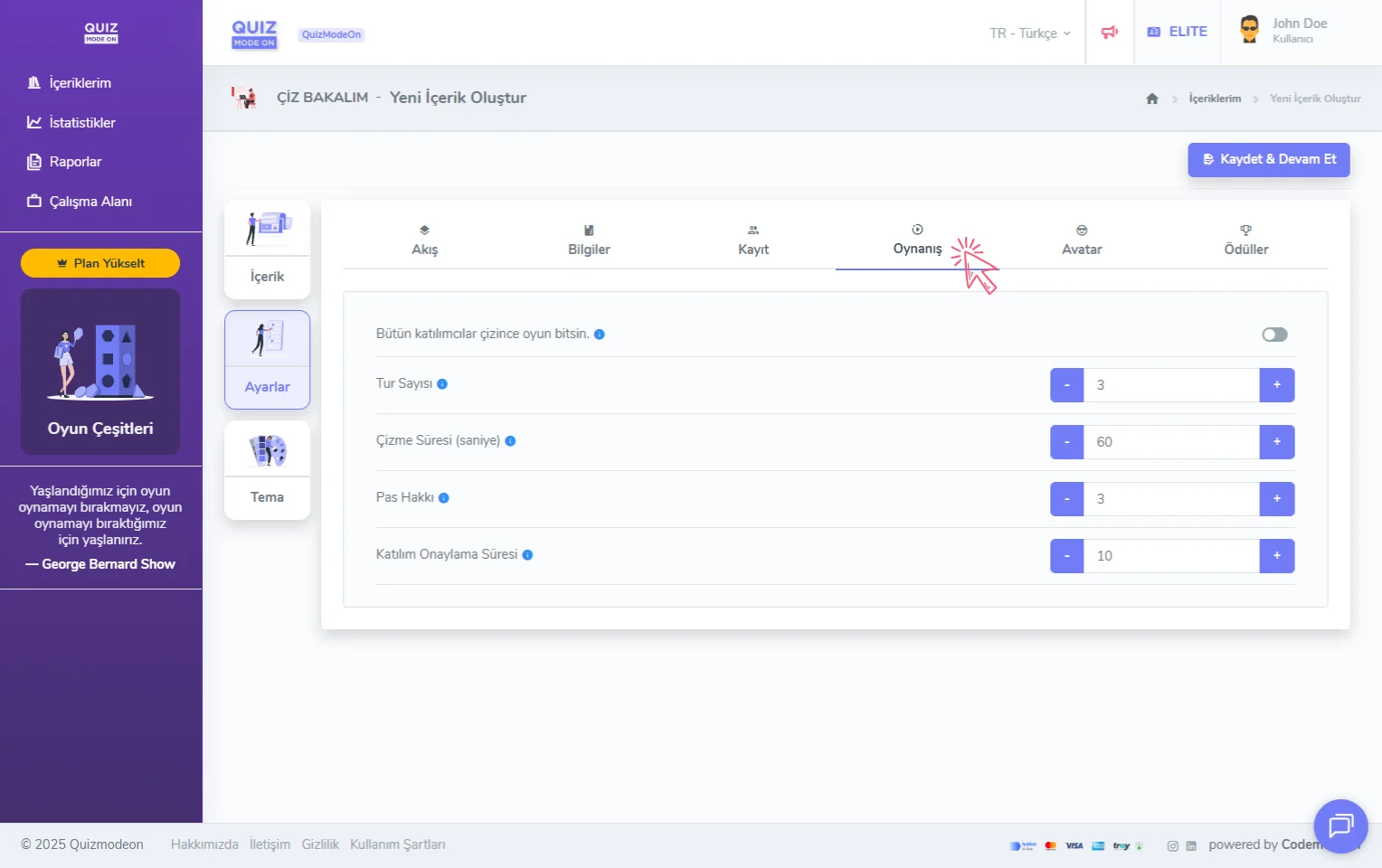 çiz bakalım oluşturma - ayarlar - oynanış