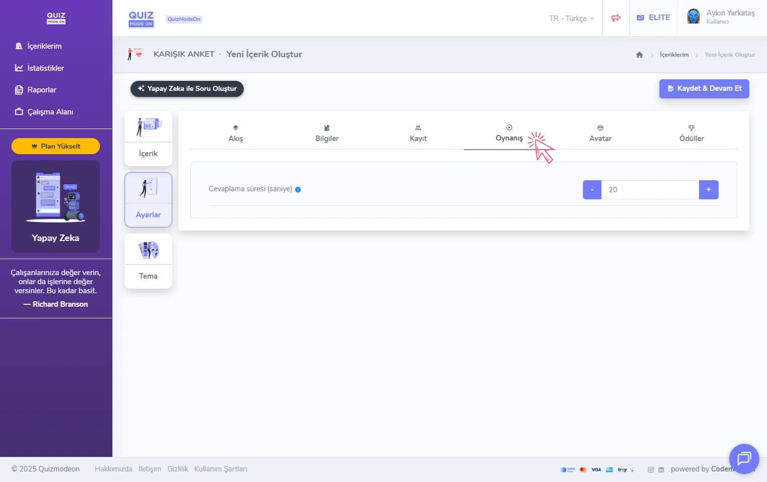 karma anket oluşturma - ayarlar - oynanış