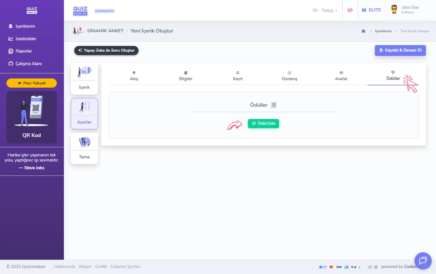 dinamik anket oluşturma - ayarlar - ödüller