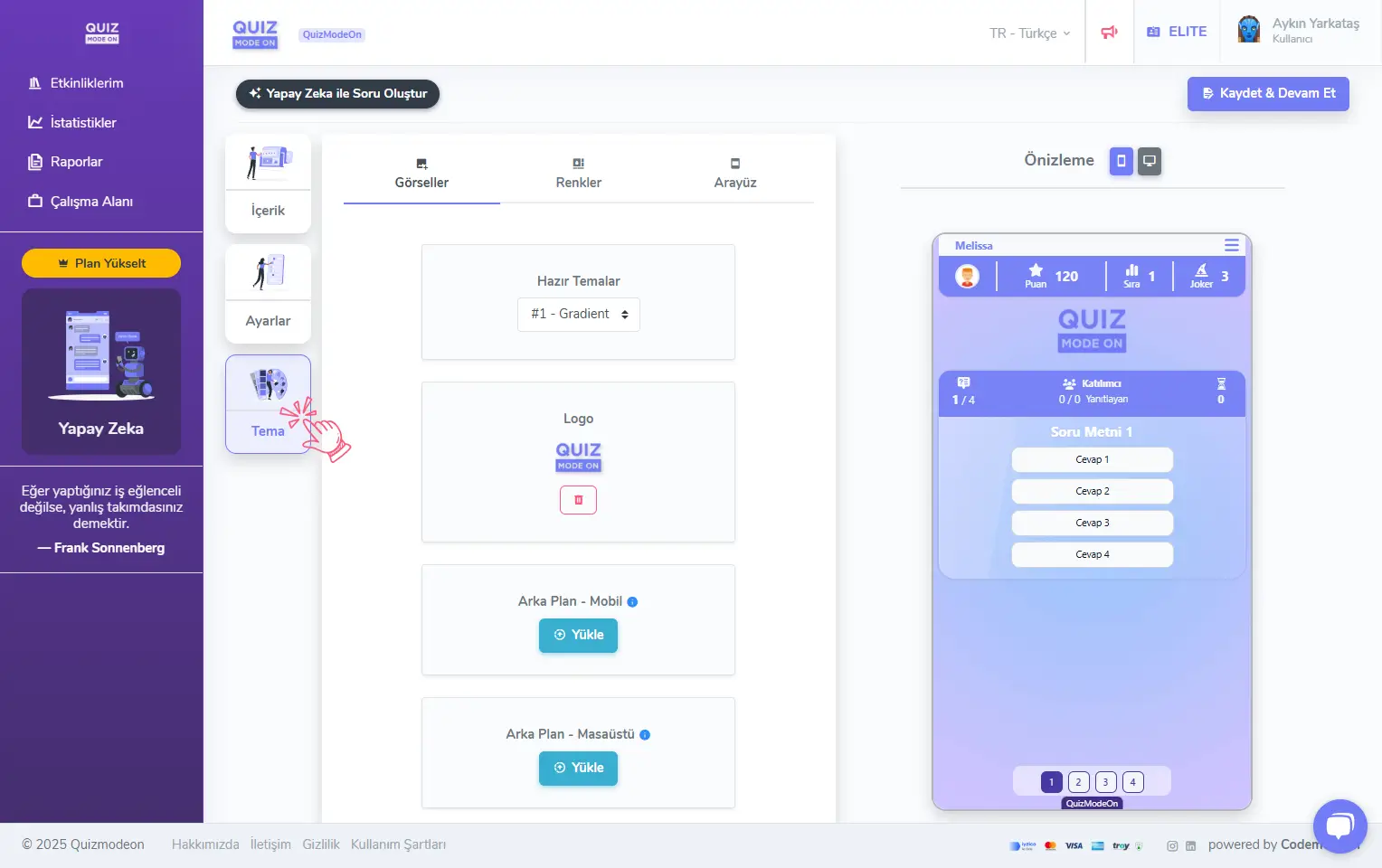 admin üye - yeni etkinlik oluşturma - tema