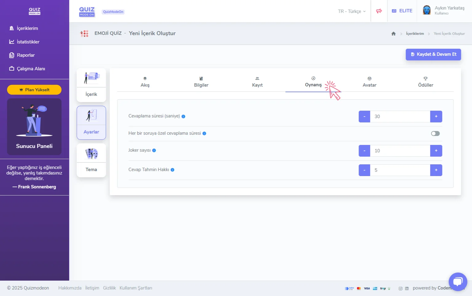 emoji quiz oluşturma - ayarlar - oynanış