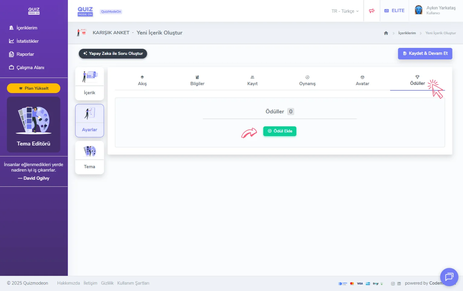 karma anket oluşturma - ayarlar - ödüller