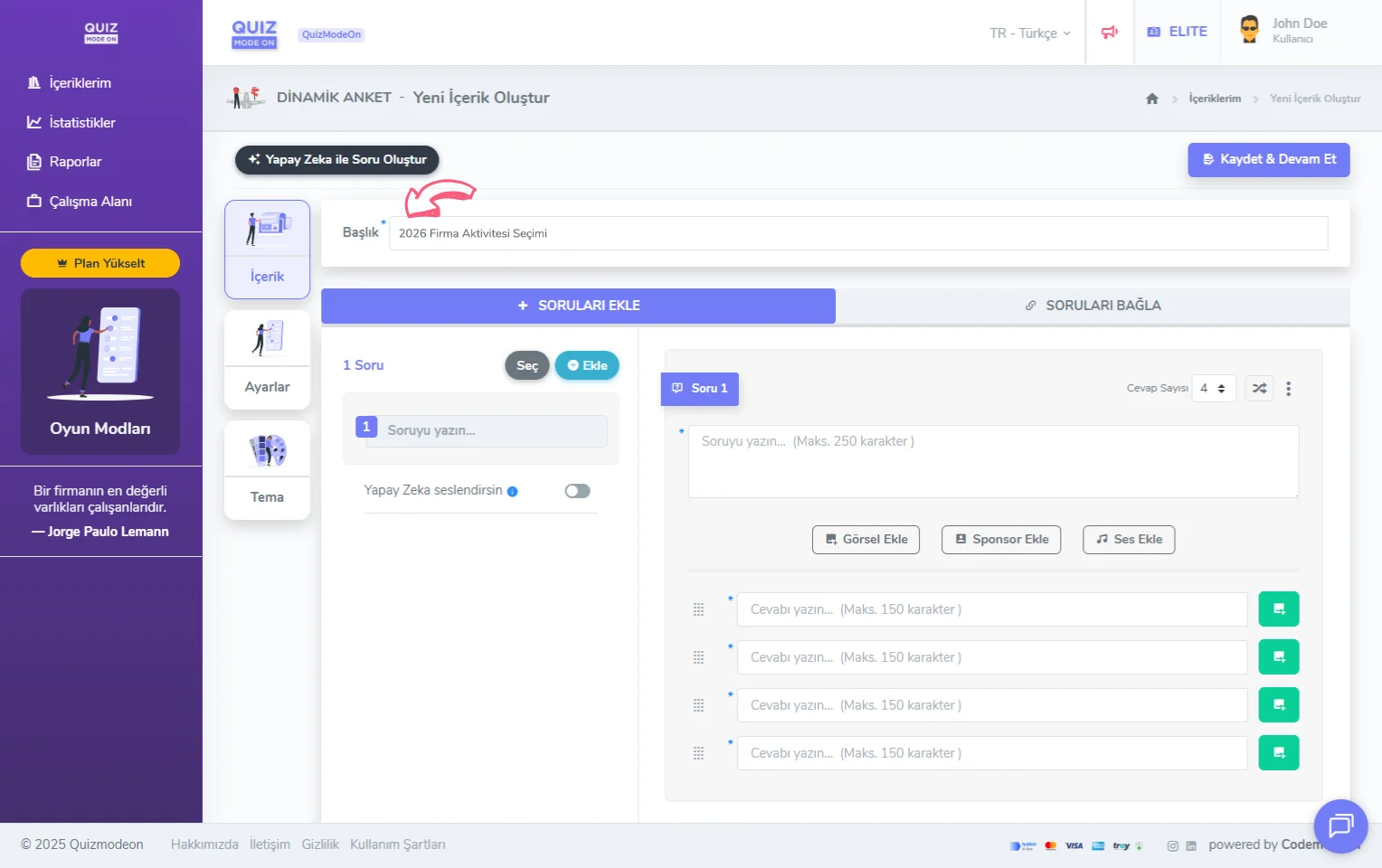 dinamik anket oluşturma - içerik - başlık