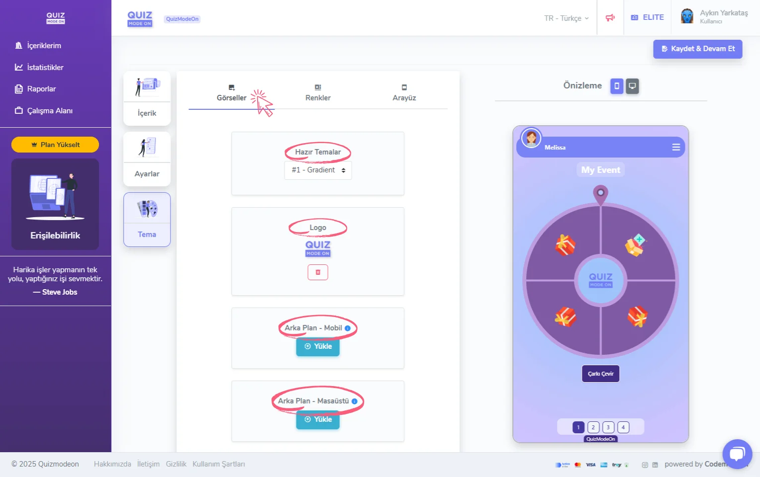 ödül çarkı oluşturma - tema editörü - görseller