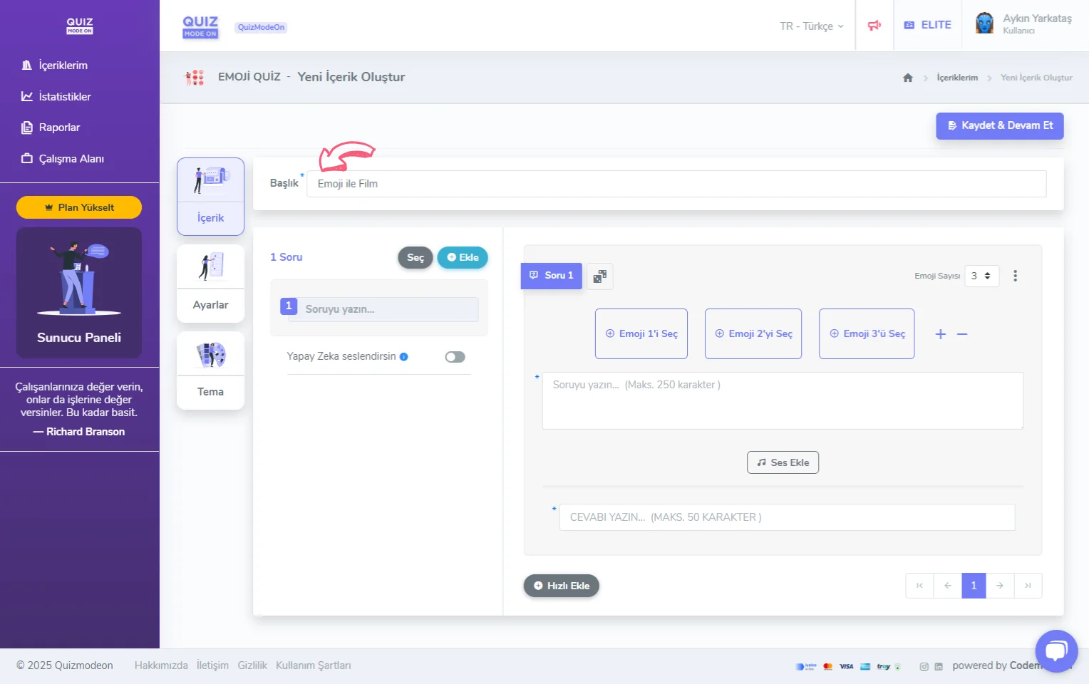 emoji quiz oluşturma - içerik - başlık
