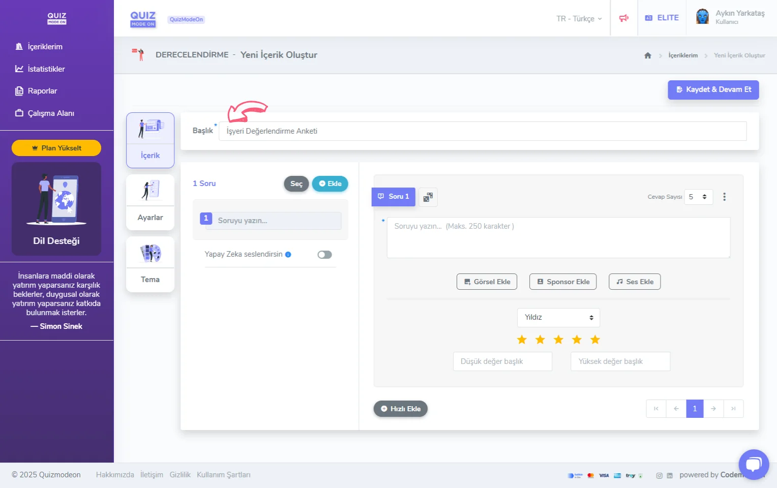 derecelendirme oluşturma - içerik - başlık