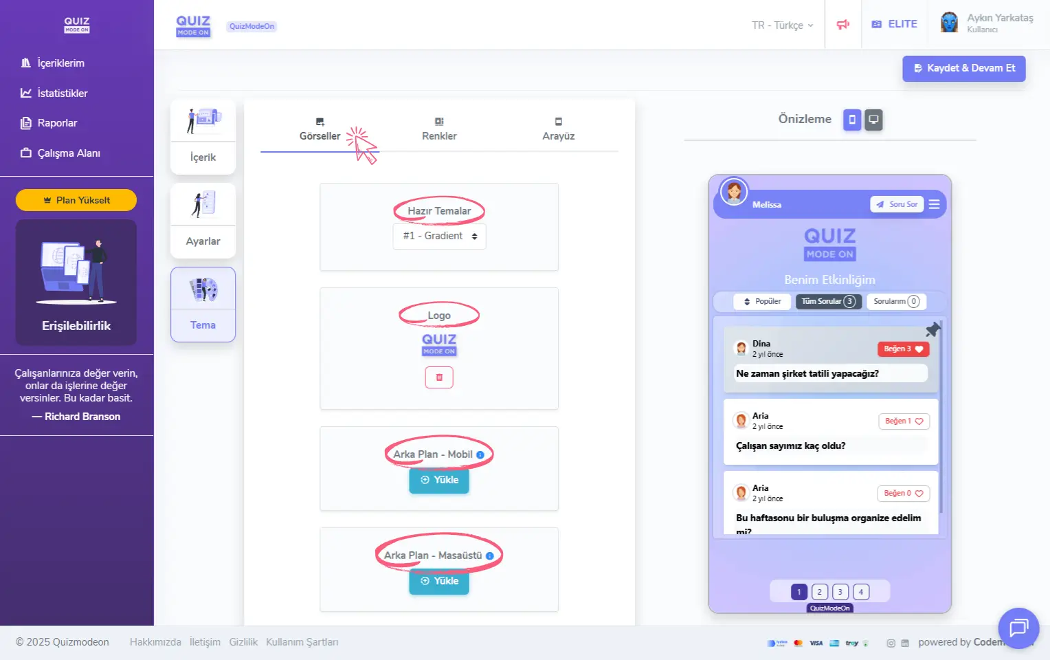 soru ve cevap oluşturma - tema editörü - görseller