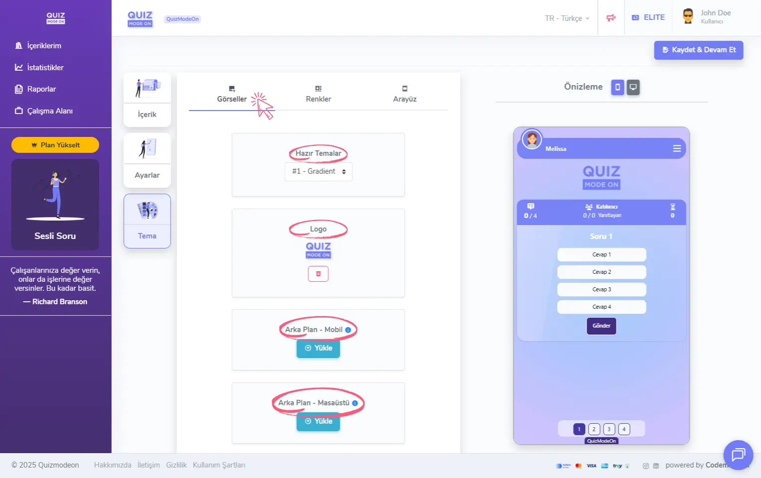 dinamik anket oluşturma - tema editörü - görseller
