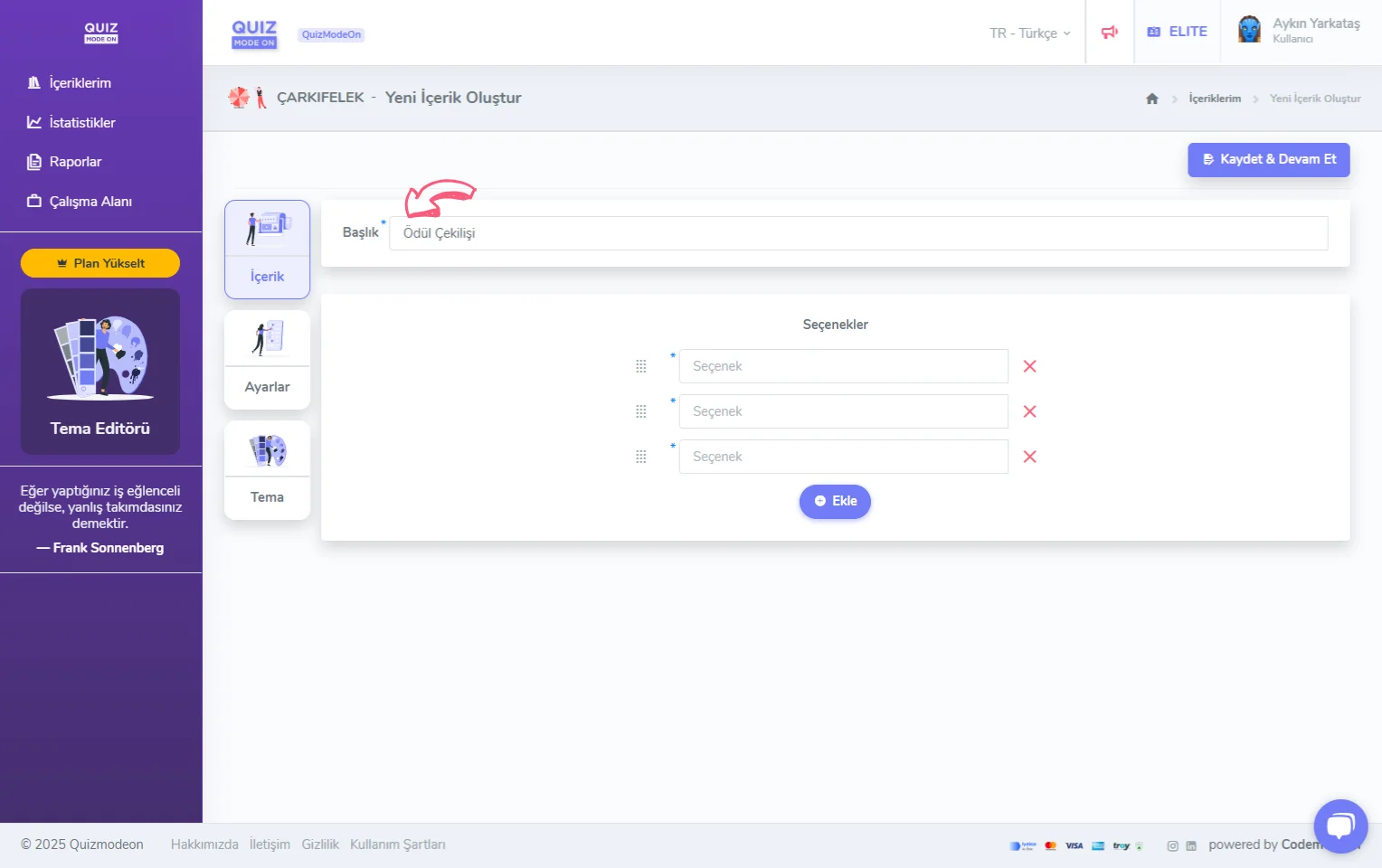 çarkıfelek oluşturma - içerik - başlık