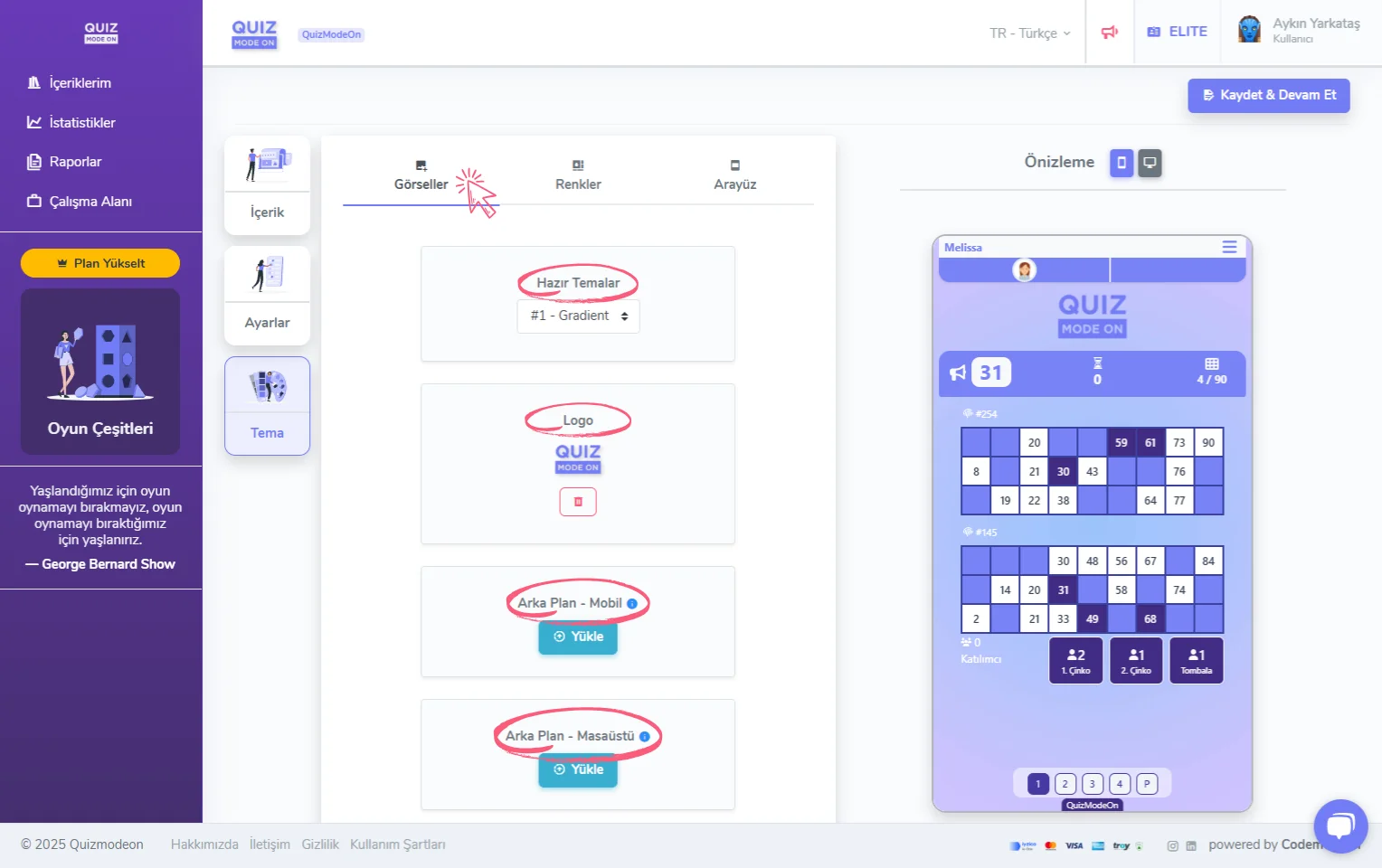 tombala oluşturma - tema editörü - görseller