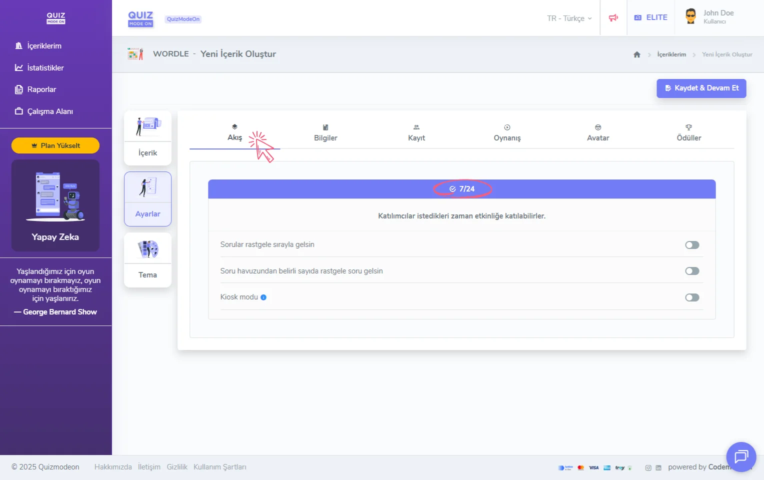 wordle oluşturma - ayarlar - etkinlik akışı - asenkron (7/24)