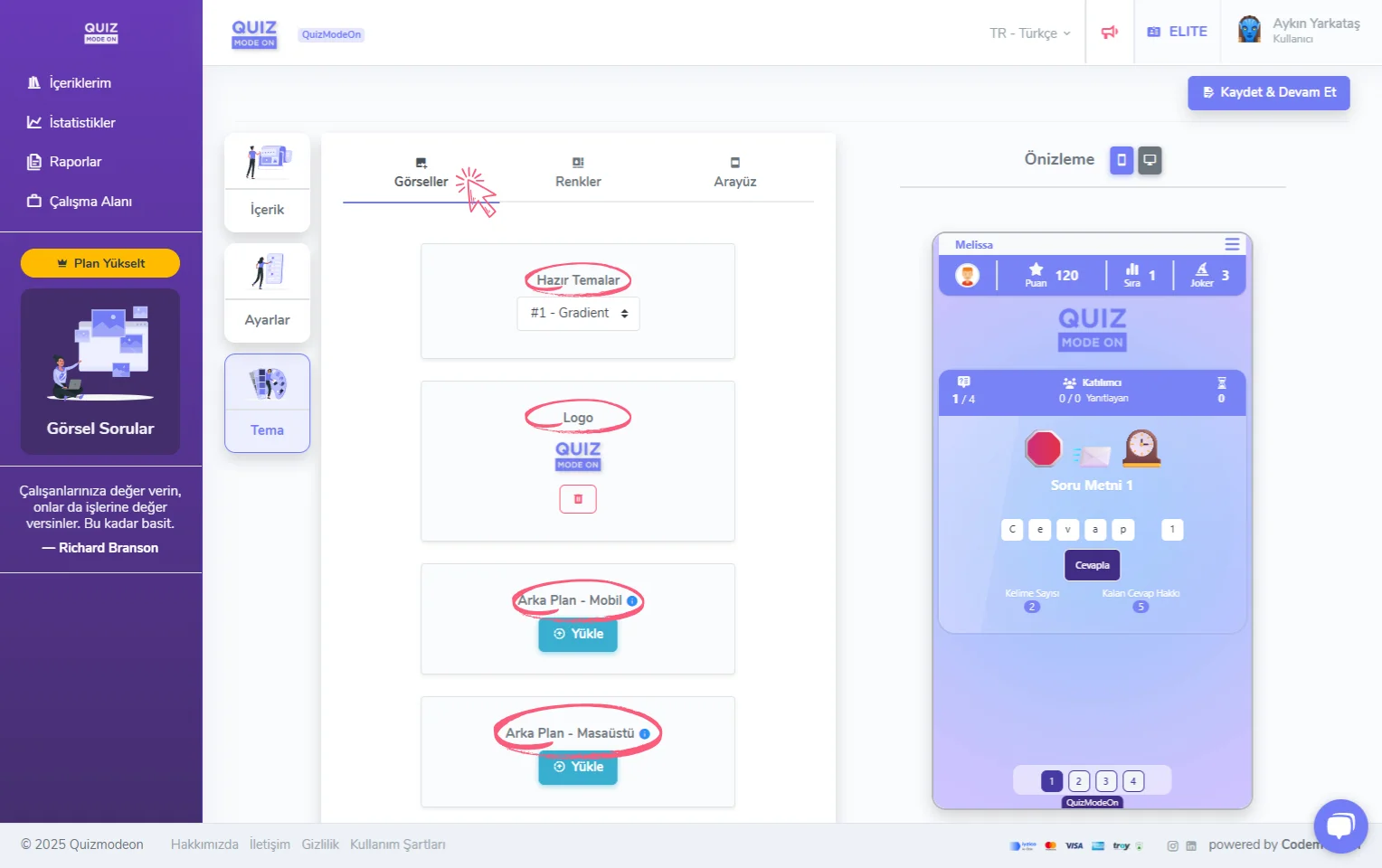 emoji quiz oluşturma - tema editörü - görseller
