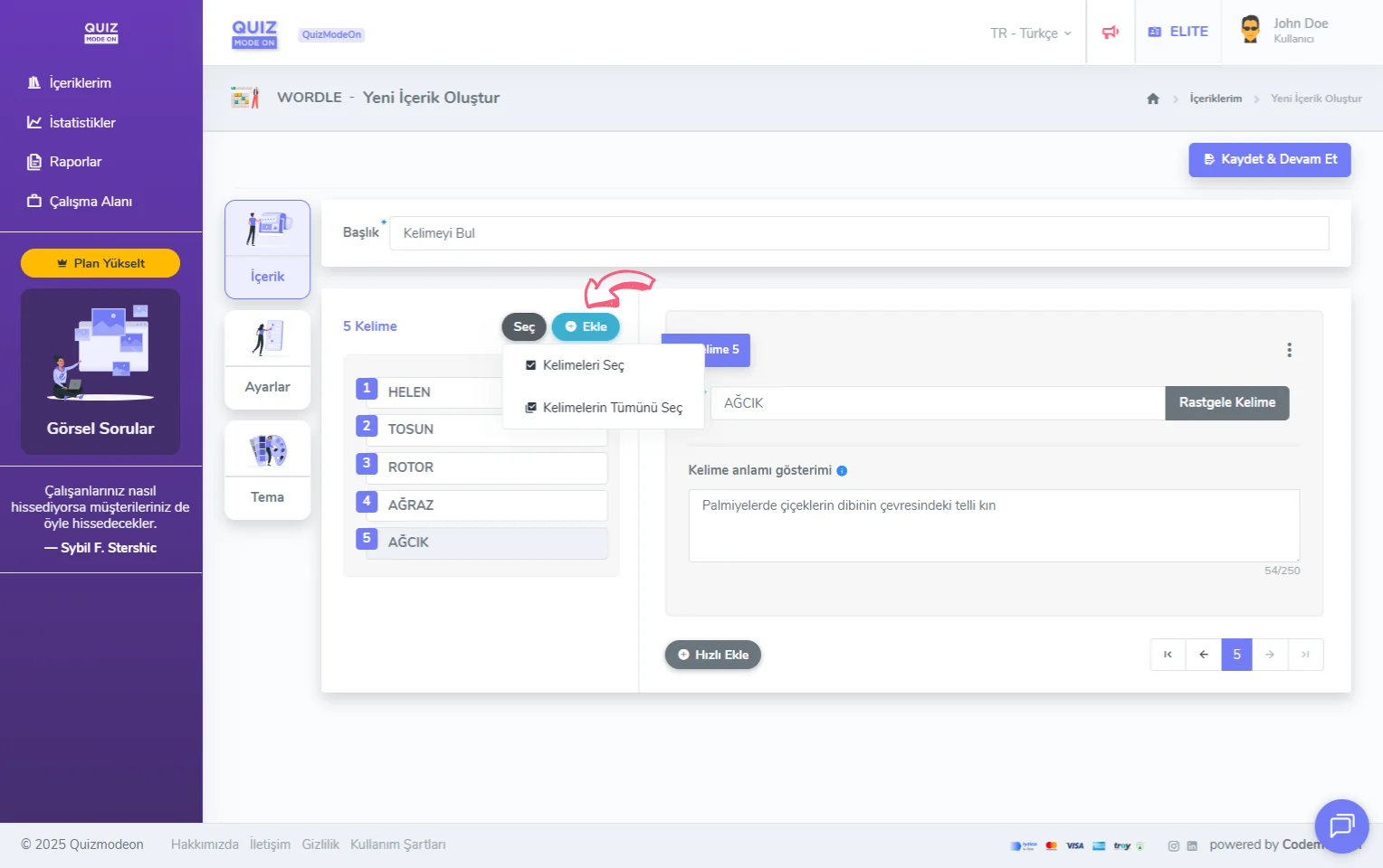 wordle oluşturma - içerik - kelime ekleme - birden fazla kelime ekleme