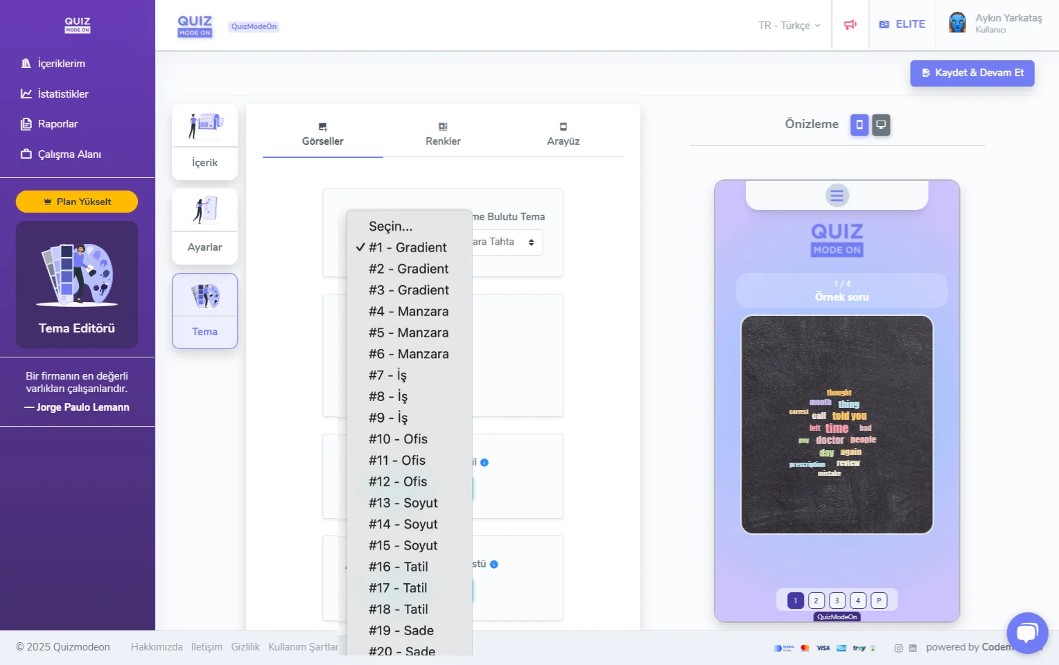 kelime bulutu oluşturma - tema editörü - görseller - hazır temalar