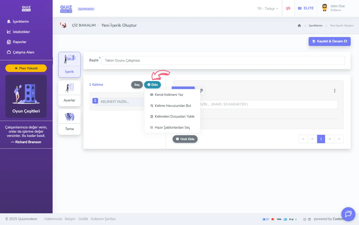 çiz bakalım oluşturma - içerik - kelime ekleme