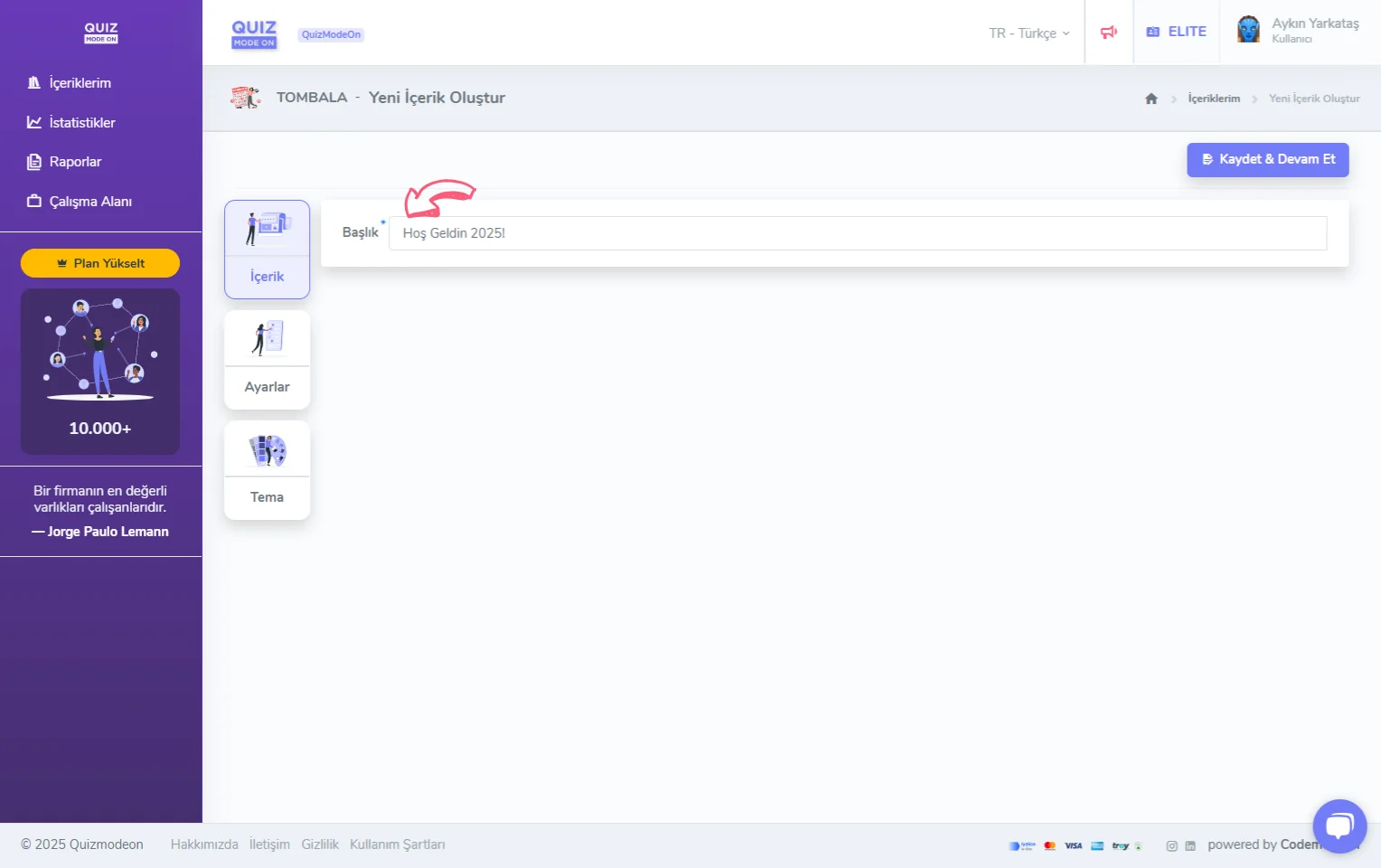 tombala oluşturma - içerik - başlık