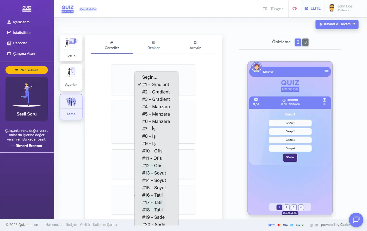 dinamik anket oluşturma - tema editörü - görseller - hazır temalar