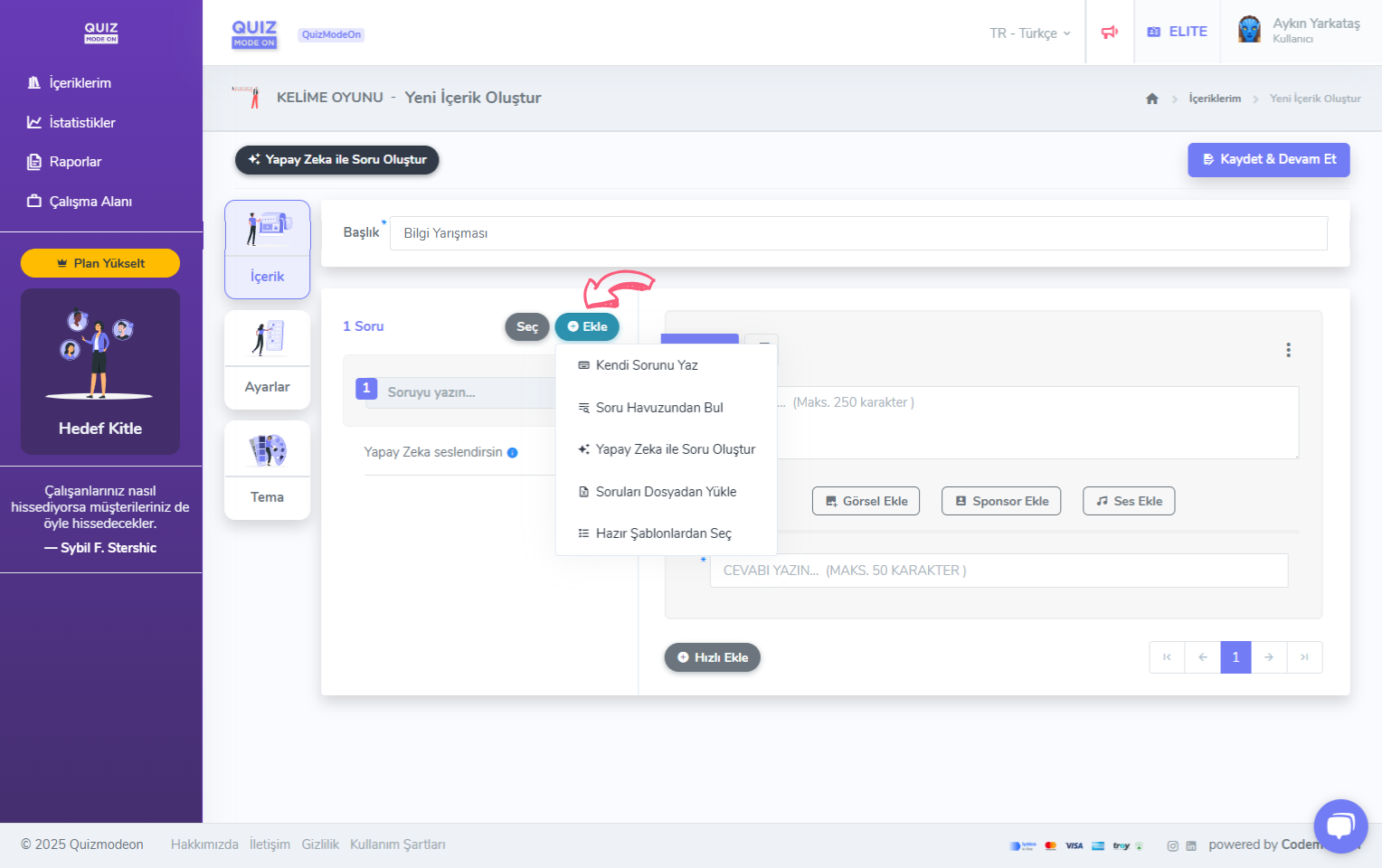 kelime oyunu oluşturma - içerik - soru ekleme