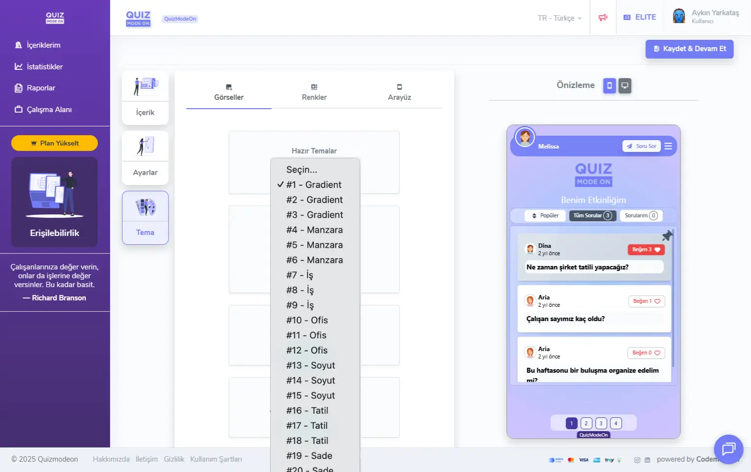 soru ve cevap oluşturma - tema editörü - görseller - hazır temalar