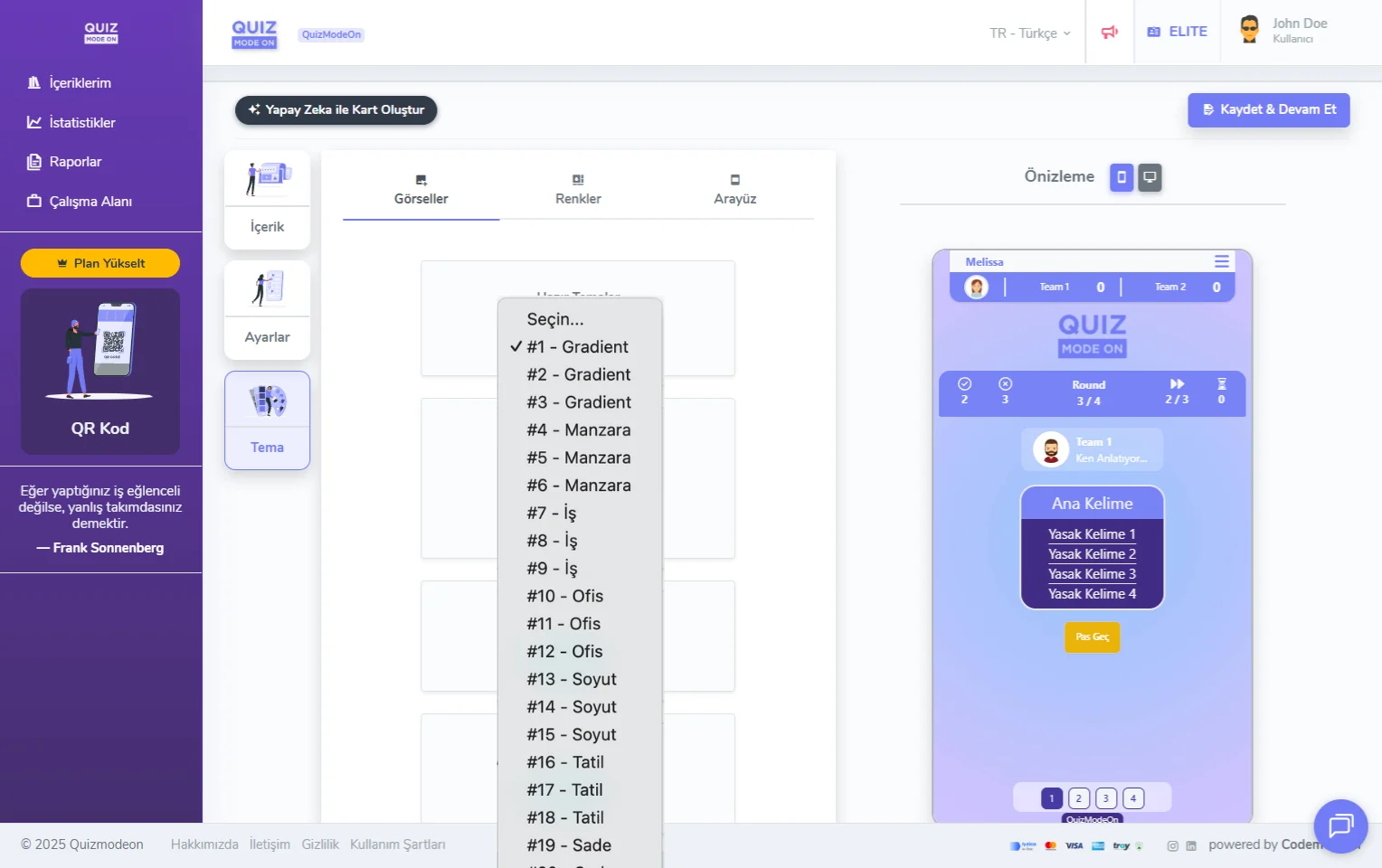 tabu oluşturma - tema editörü - görseller - hazır temalar