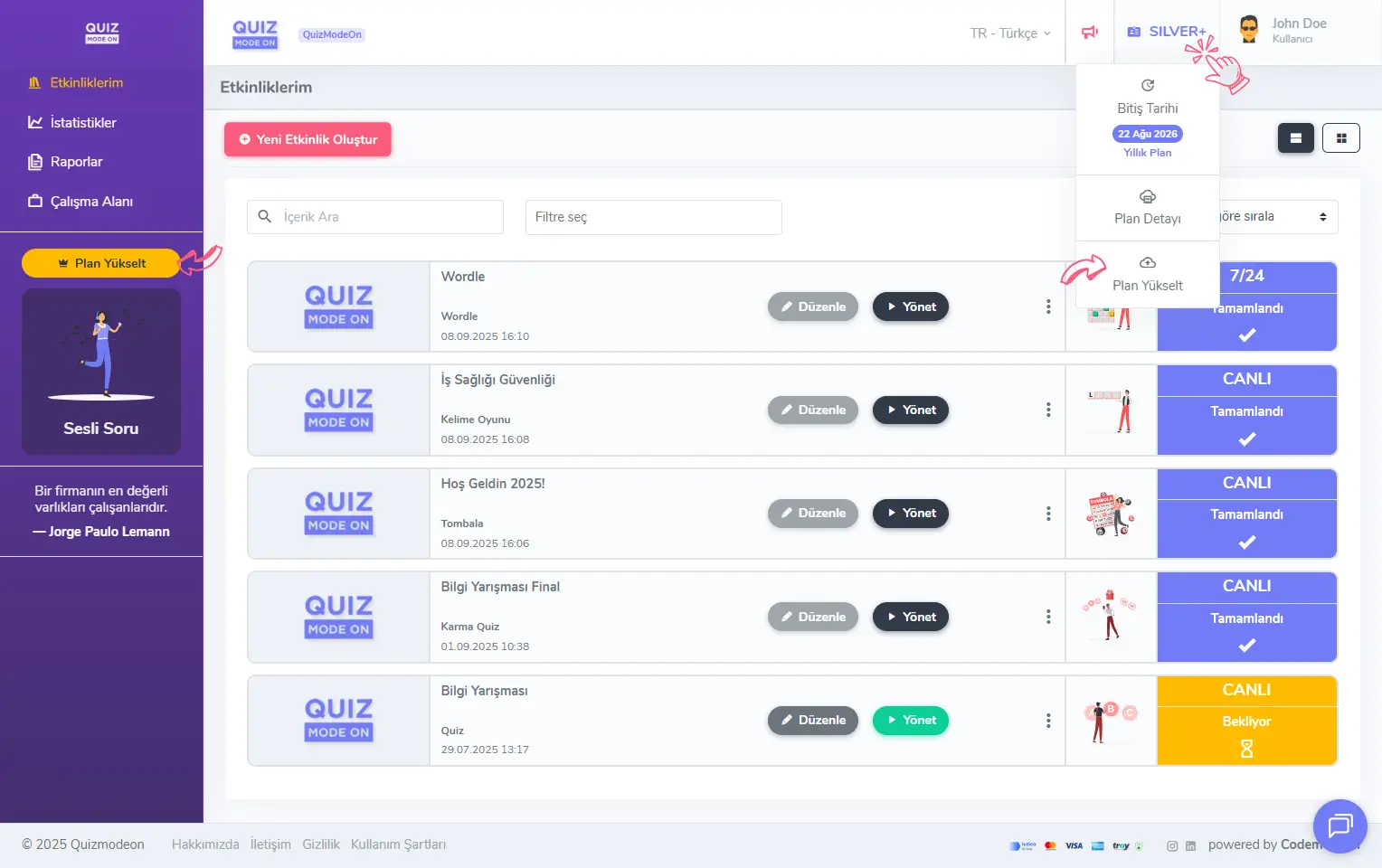 admin üye - ücretli üyelik planı - plan yükseltme