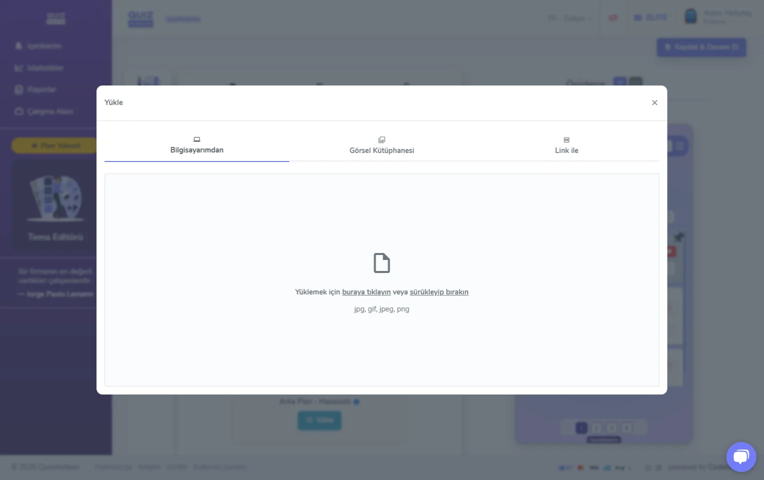 soru ve cevap oluşturma - tema editörü - görseller - logo ve arka plan görseli yükleme