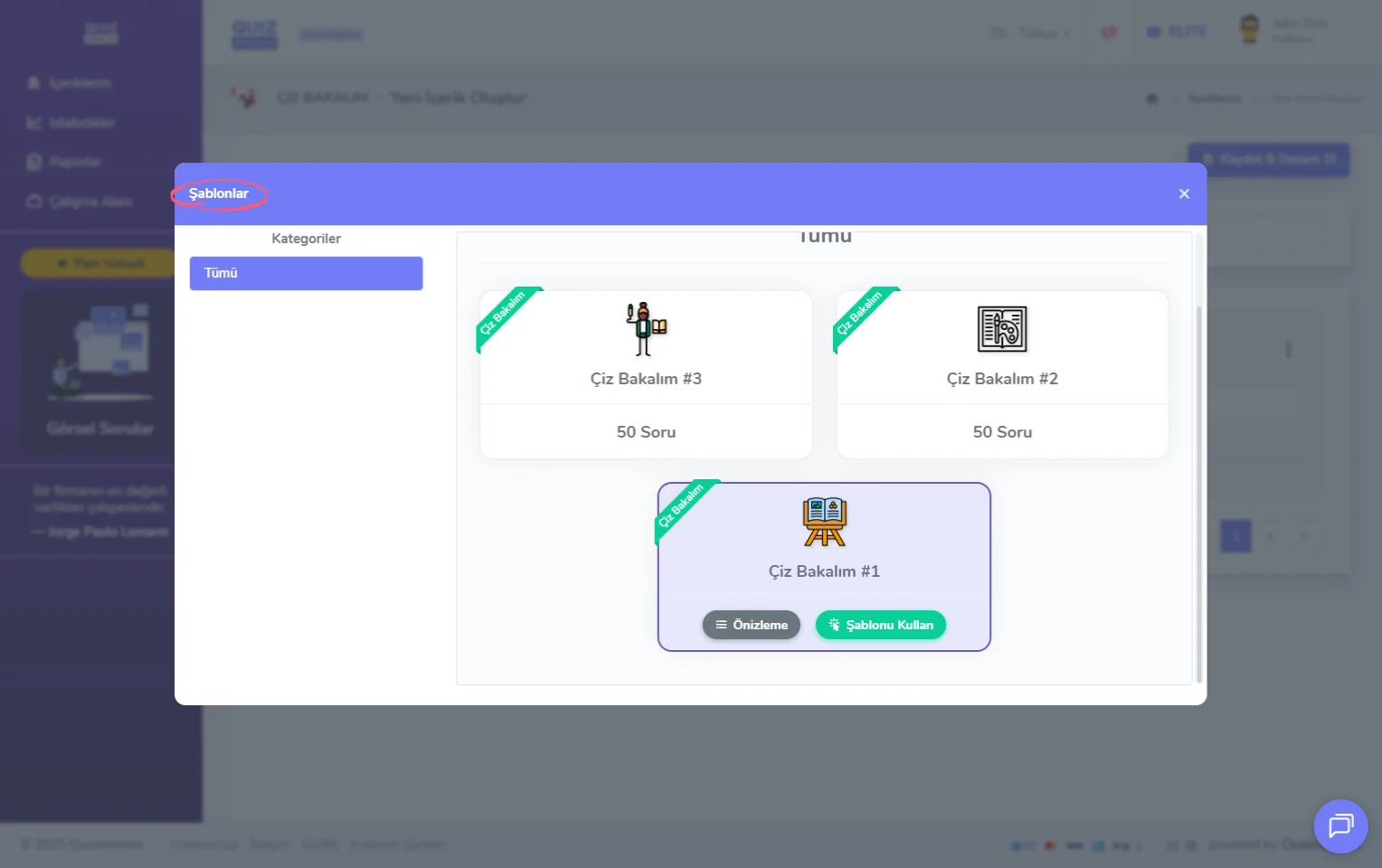 çiz bakalım oluşturma - içerik - kelime ekleme - hazır içerik şablonları