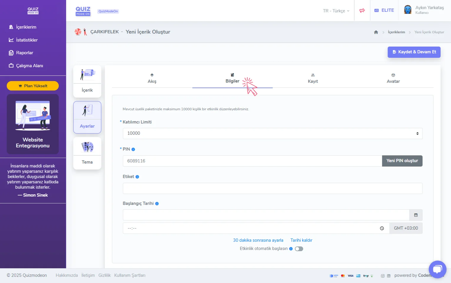 çarkıfelek oluşturma - ayarlar - genel bilgiler