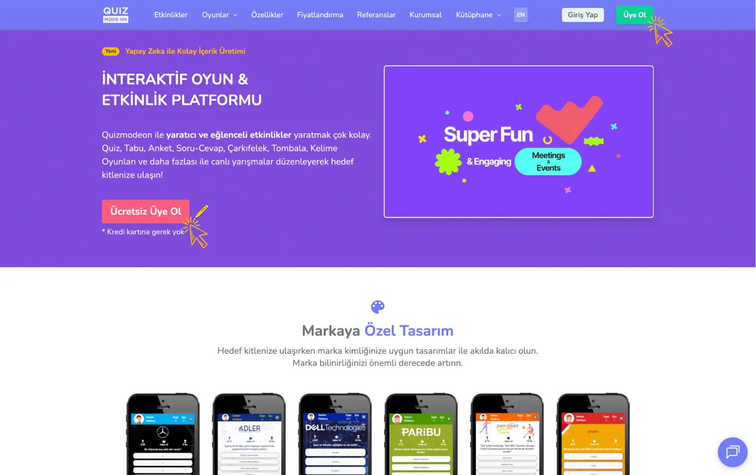 quizmodeon - web sitesi - üye olma