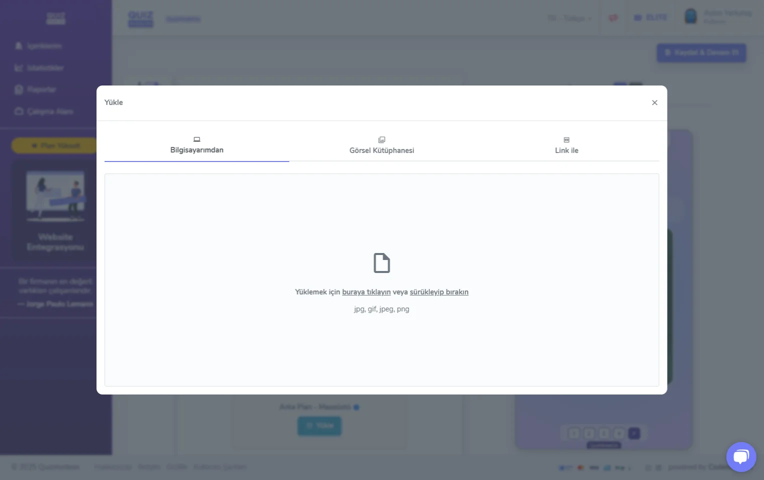 kelime bulutu oluşturma - tema editörü - görseller - logo ve arka plan görseli yükleme