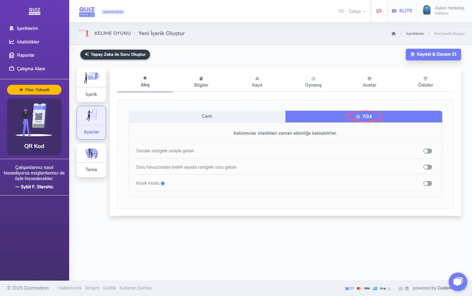 kelime oyunu oluşturma - ayarlar - etkinlik akışı - asenkron (7/24)
