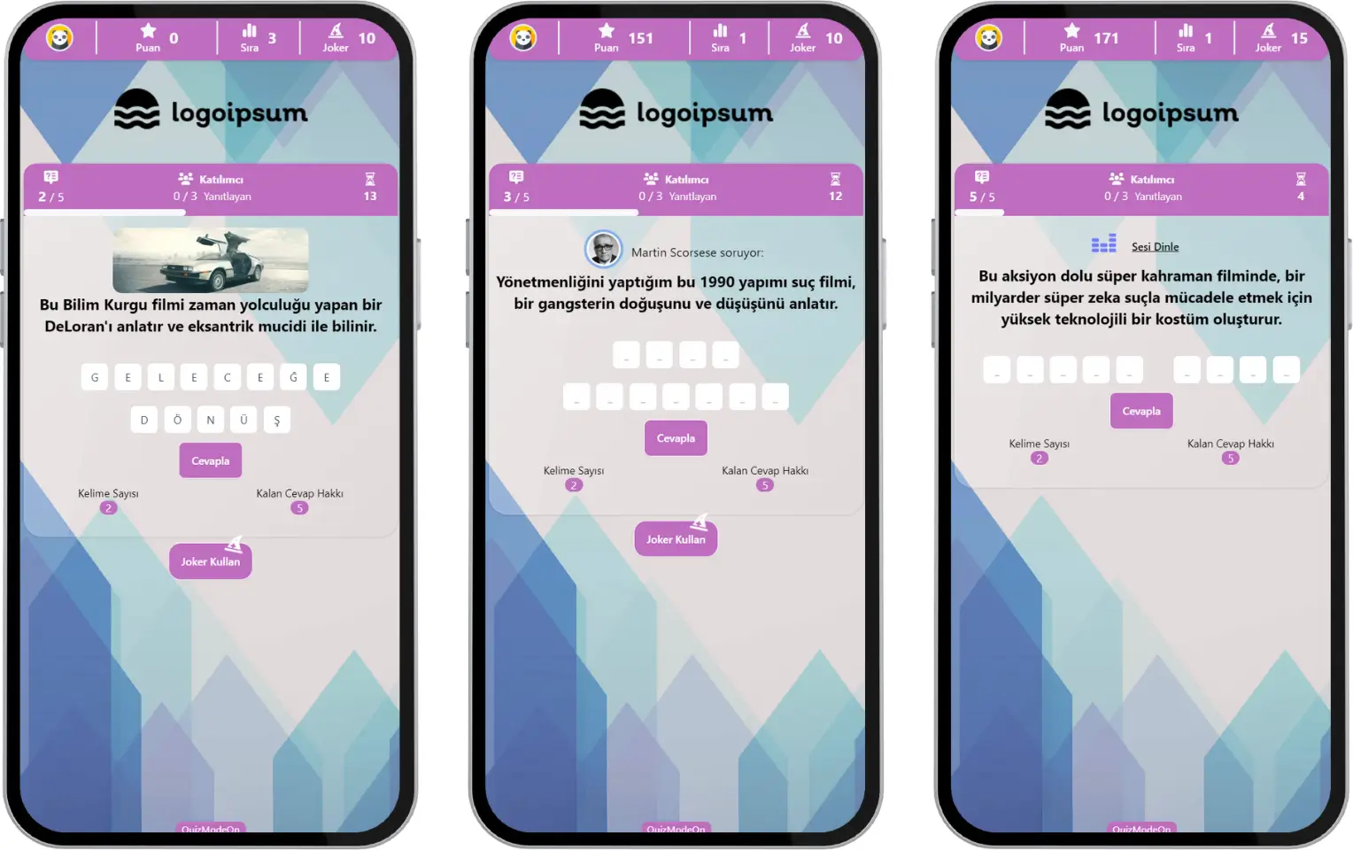 katılımcı - etkinlik akışı (kelime oyunu) - soru formatları