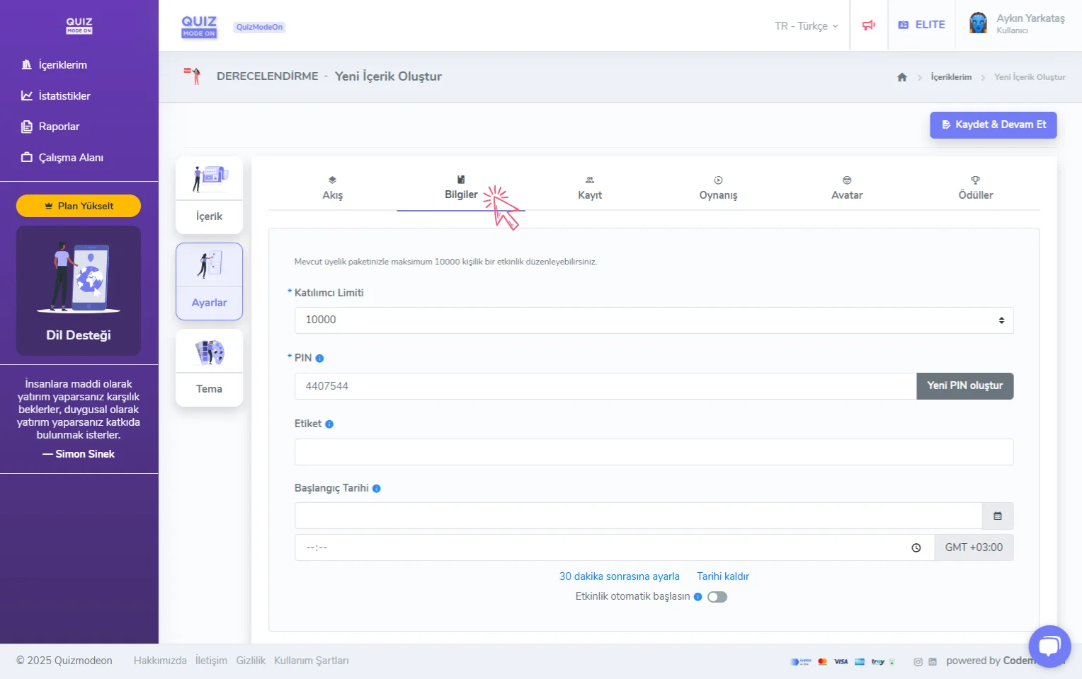 derecelendirme oluşturma - ayarlar - genel bilgiler