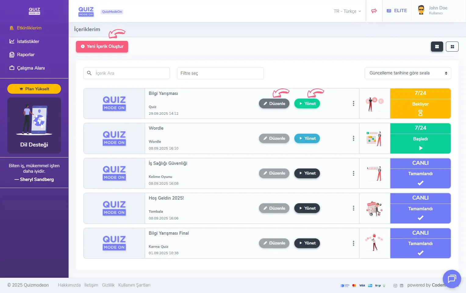 admin üye - ana sayfa - etkinliklerim - düzenleme ve yönetme
