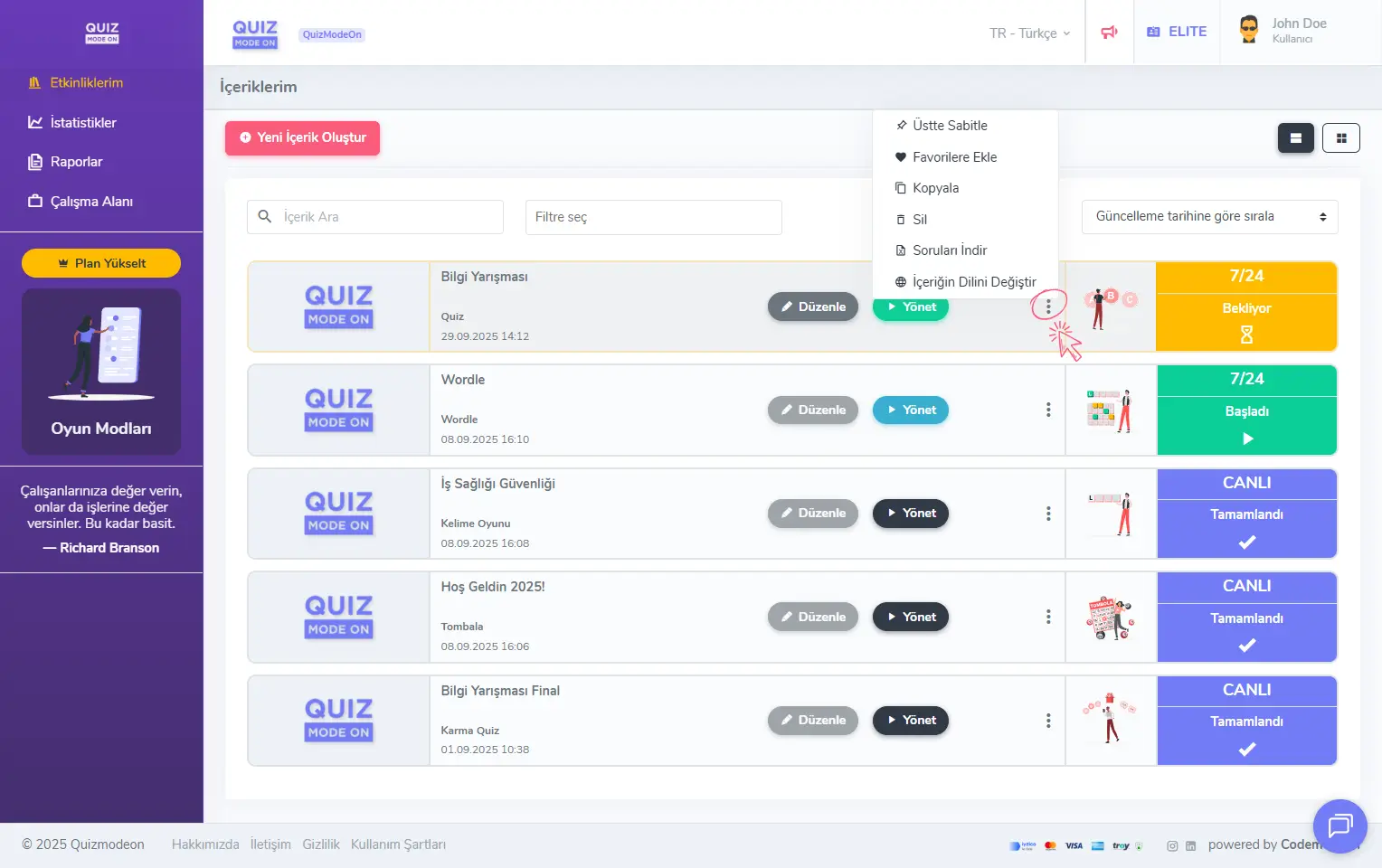 admin üye - ana sayfa - etkinliklerim - etkinlik aksiyon menüsü