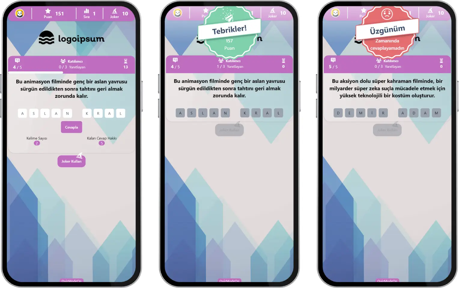 katılımcı - etkinlik akışı (kelime oyunu) - anlık sonuçlar