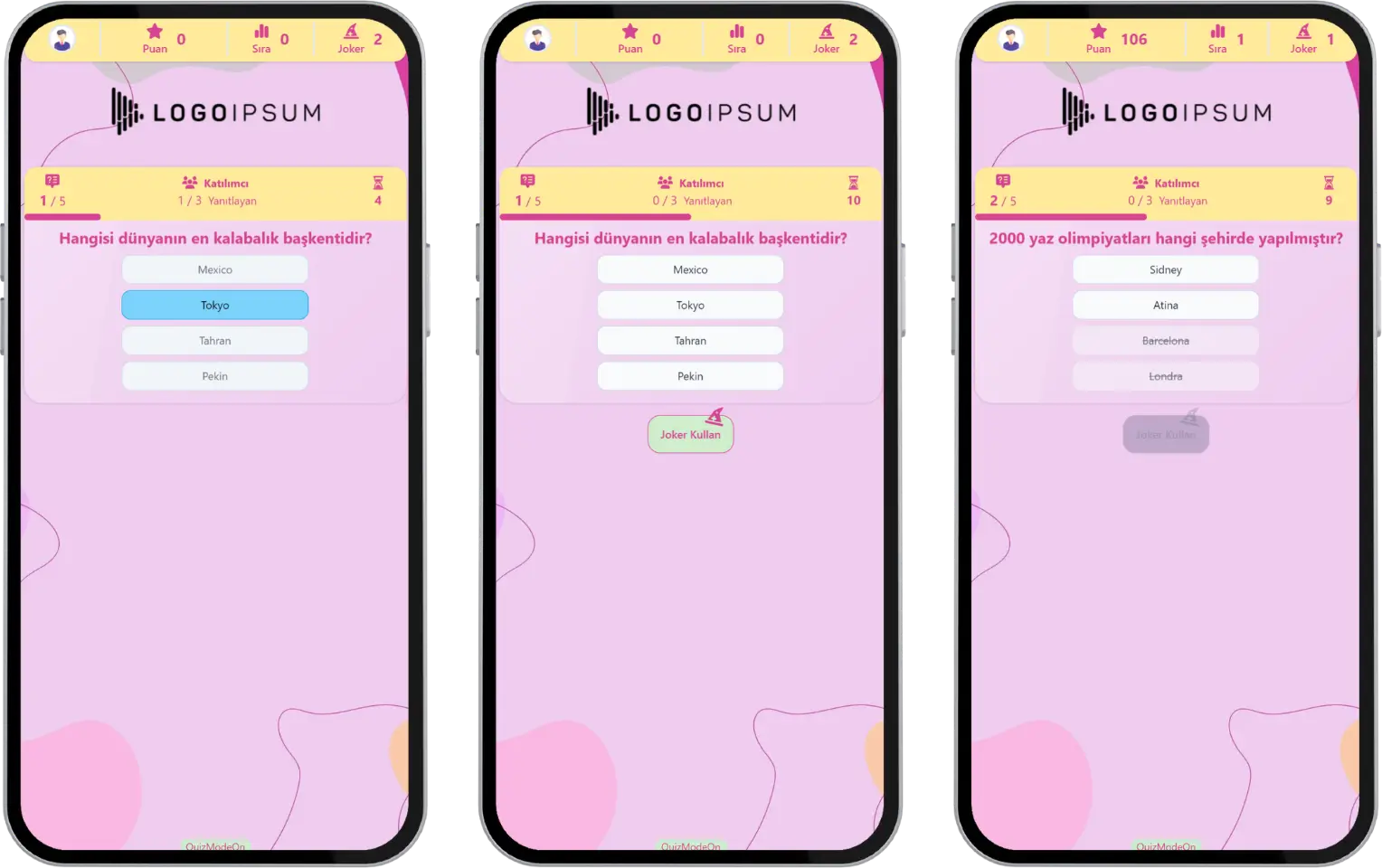 katılımcı - etkinlik akışı (quiz) - joker kullanımı